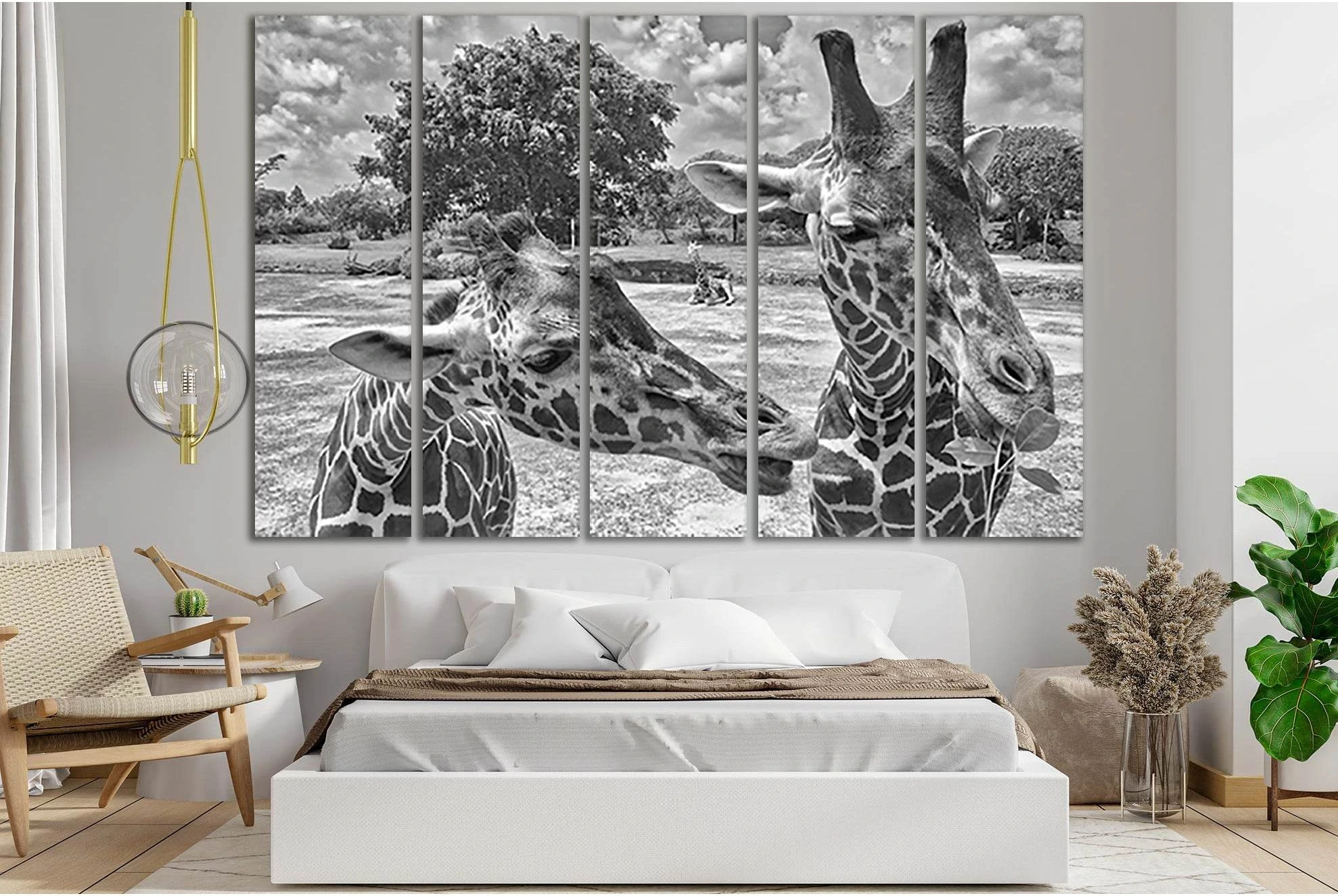 Two Beautiful Giraffes Black And White №SL882 Ready to Hang Canvas Print - Zellart Canvas Prints 0new, ALL_Products, Black & White Wall Art