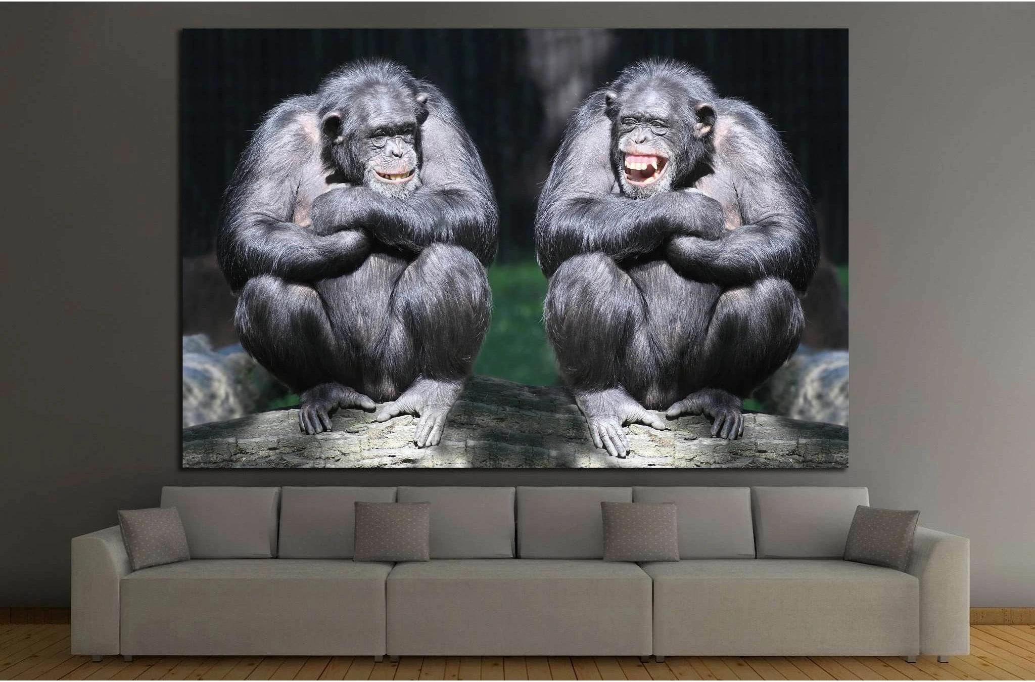 Two chimpanzees have a fun №1114 Ready to Hang Canvas Print - Zellart Canvas Prints ALL_Products, s-1114