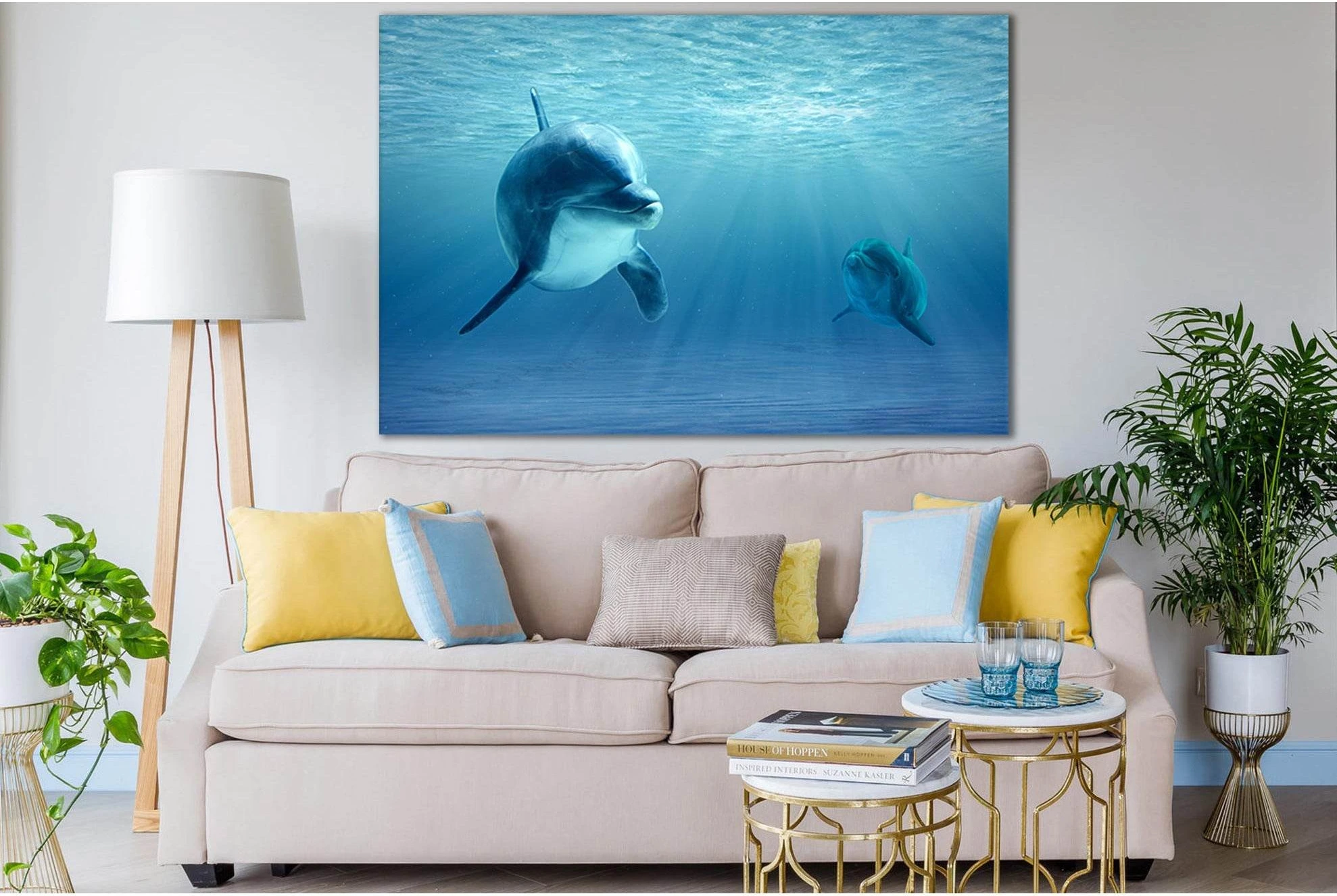 Two Dolphins №SL995 Ready to Hang Canvas Print - Zellart Canvas Prints 0new, ALL_Products, Animals & Wildlife