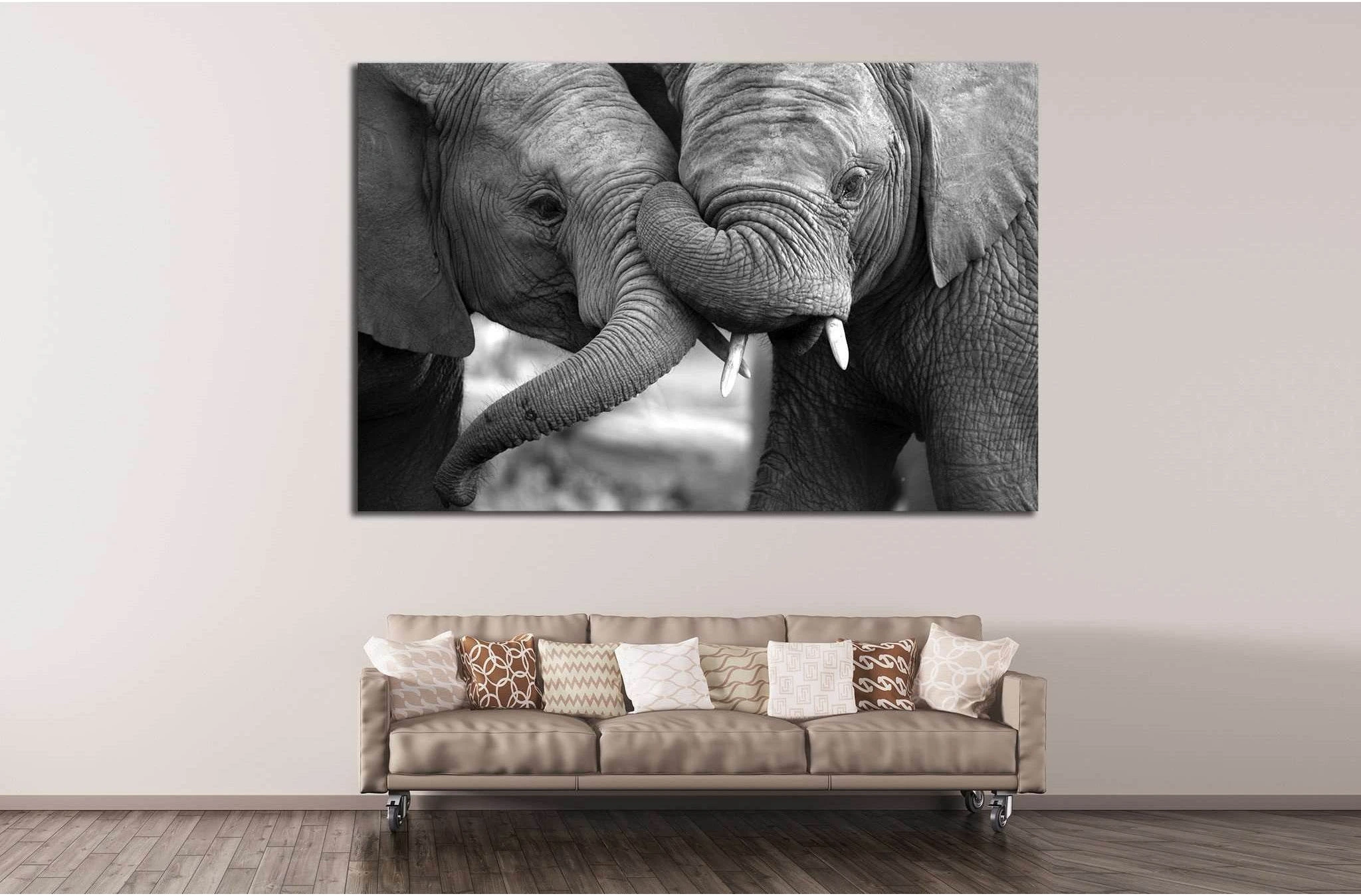 Two Elephants №194 Ready to Hang Canvas Print - Zellart Canvas Prints ALL_Products, Elephant, wd-194