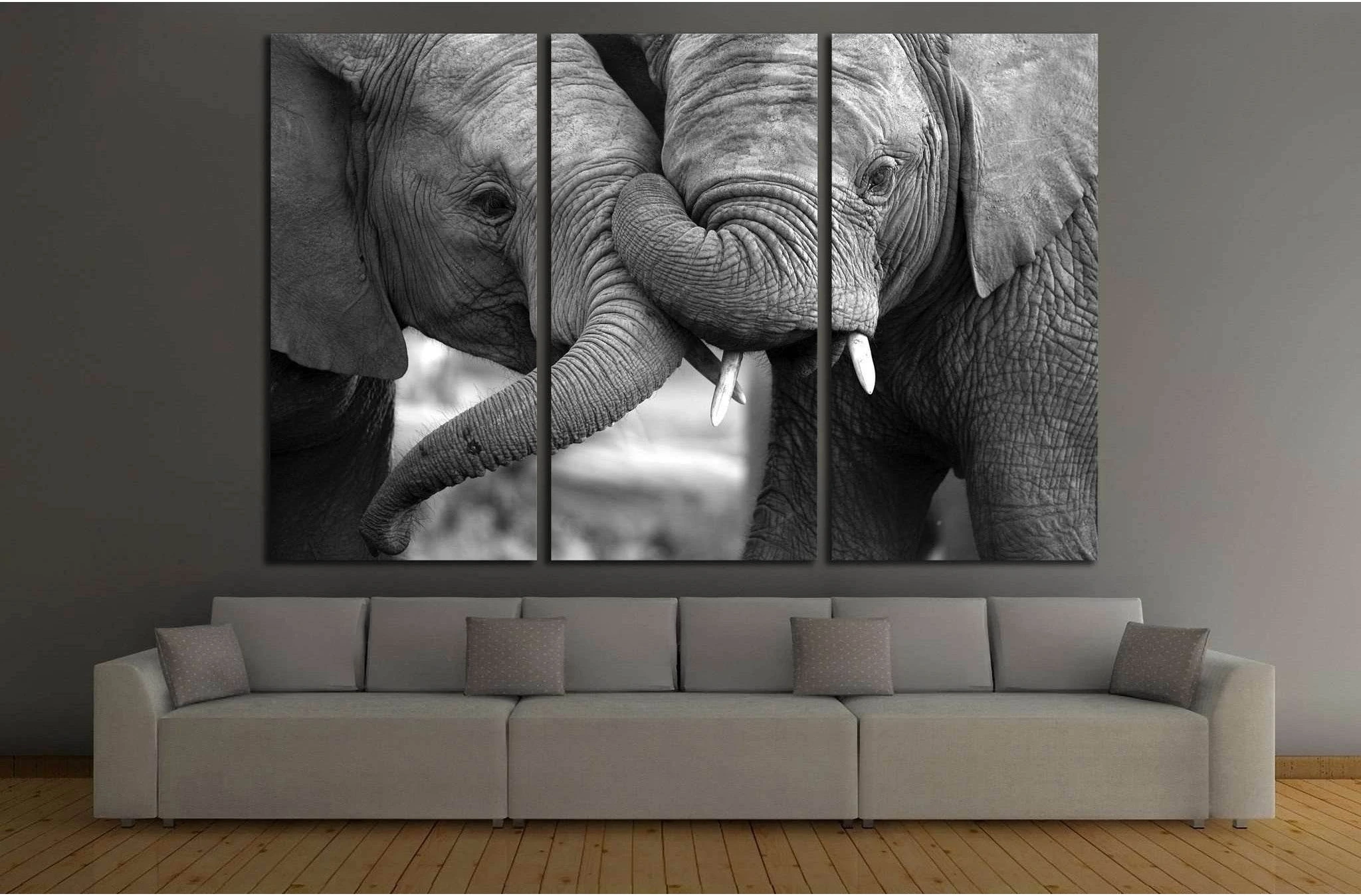 Two Elephants №194 Ready to Hang Canvas Print - Zellart Canvas Prints ALL_Products, Elephant, wd-194