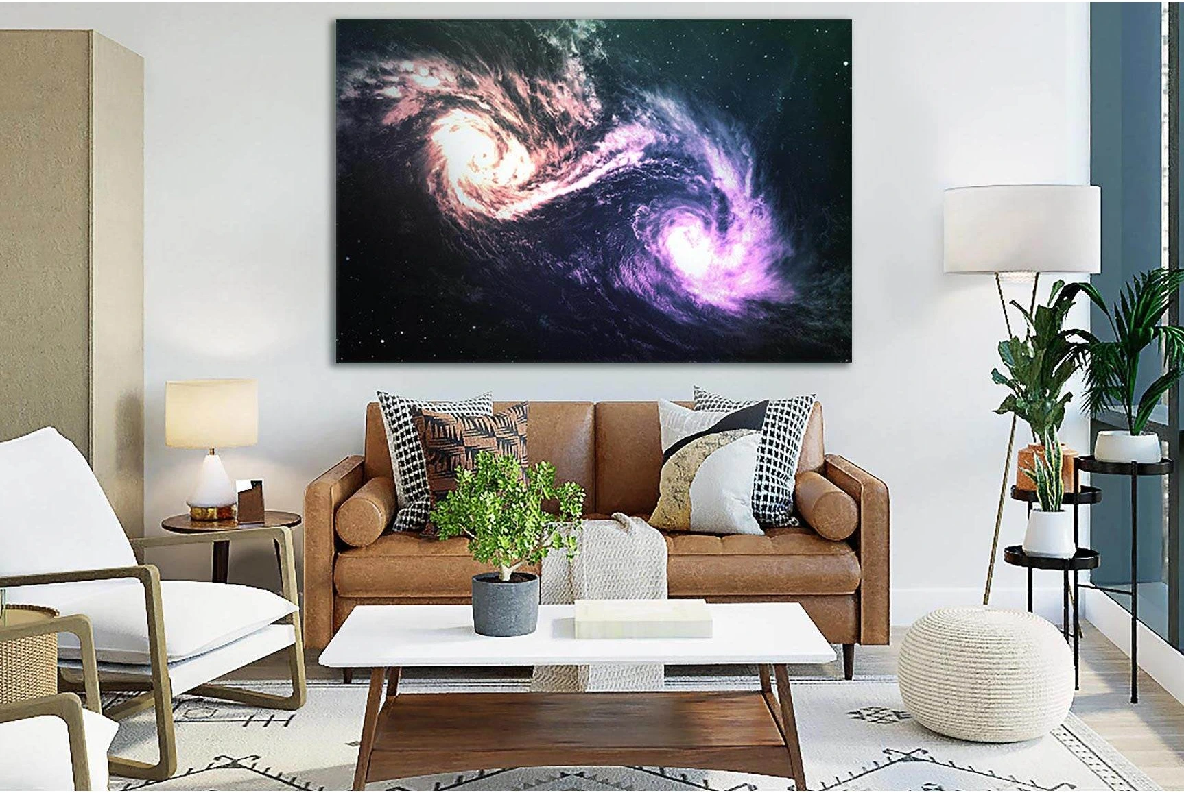 Two Galaxies In Deep Space №SL400 Ready to Hang Canvas Print - Zellart Canvas Prints 0new, ALL_Products, Astronomy & Space Canvas Wall Art