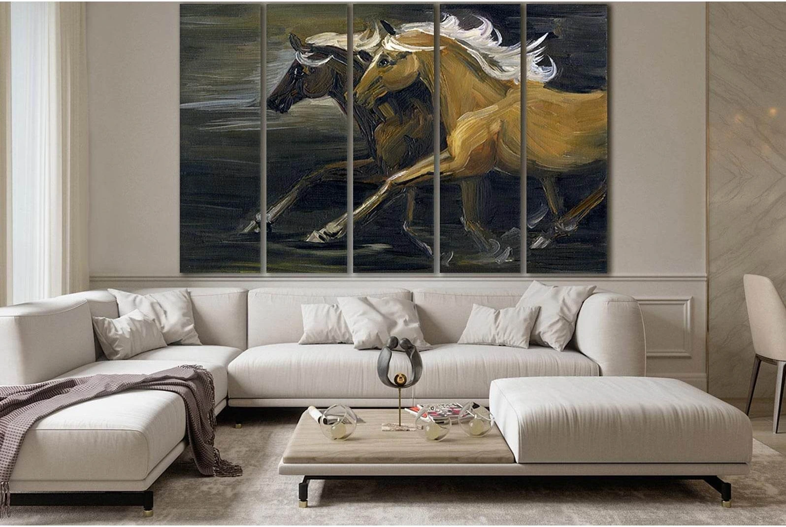 Two Galloping Horses №SL604 Ready to Hang Canvas Print - Zellart Canvas Prints 0new, ALL_Products, Horses, Oil Painting Wall Art