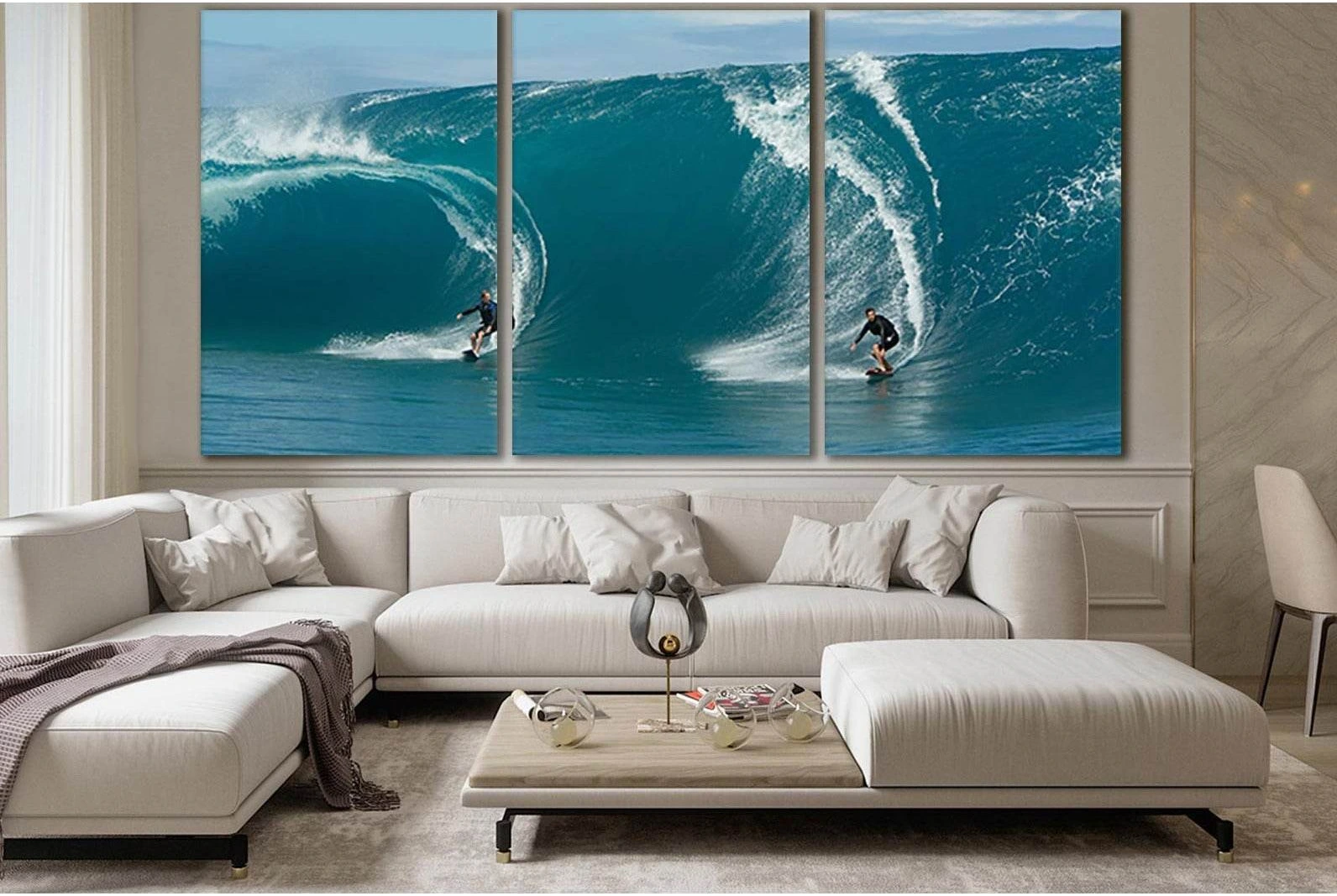Two Men Surfing On A Wave №SL910 Ready to Hang Canvas Print - Zellart Canvas Prints 0new, ALL_Products, Sports & Motivation