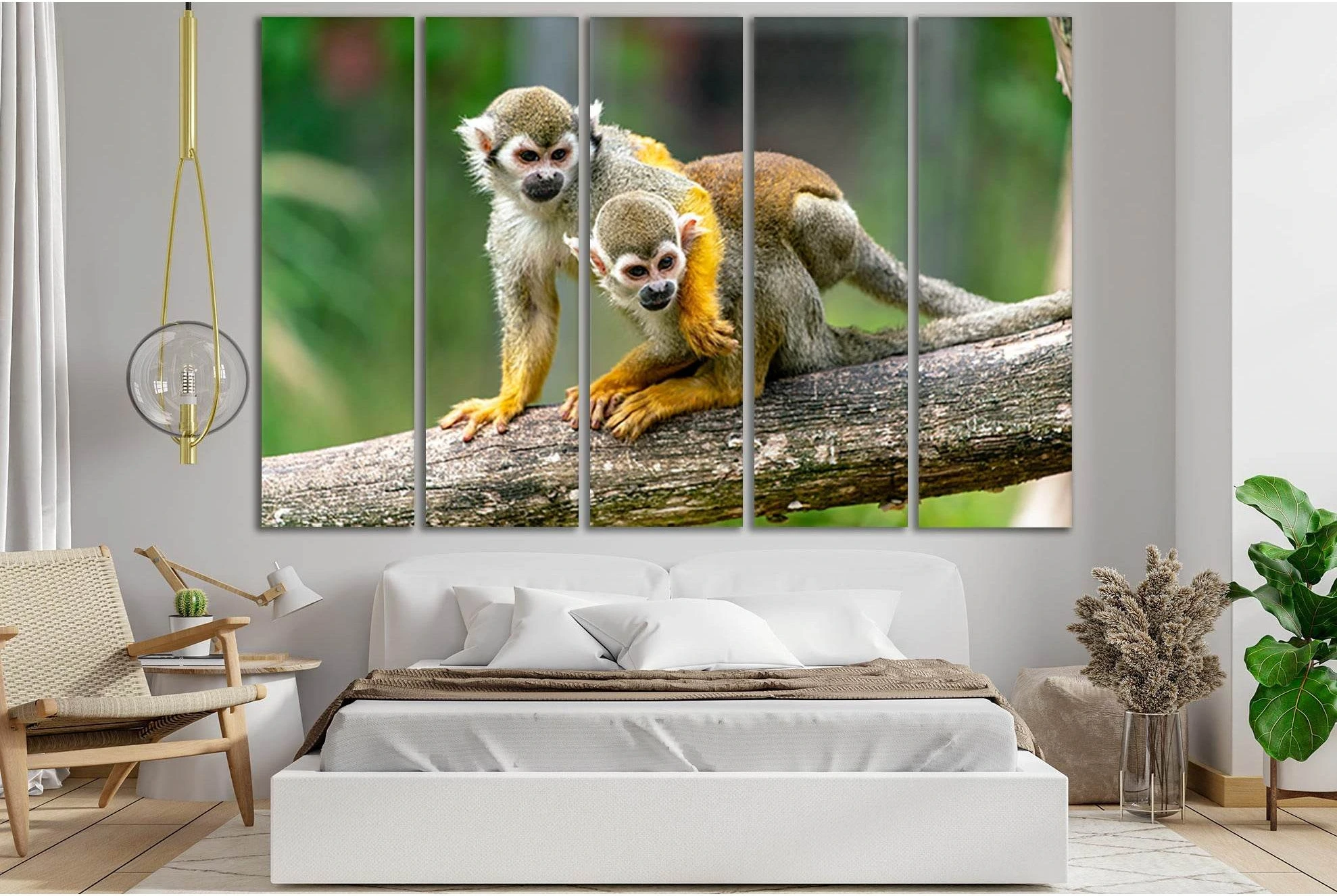 Two Monkeys On A Branch №SL1008 Ready to Hang Canvas Print - Zellart Canvas Prints 0new, ALL_Products, Animals & Wildlife