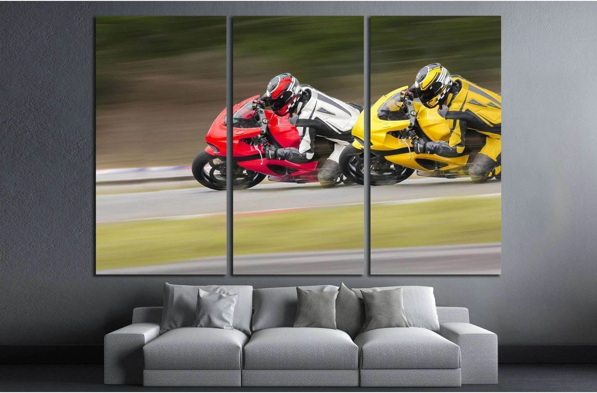 Two Motorcycles practice leaning into a fast corner on track №1867 Ready to Hang Canvas Print - Zellart Canvas Prints ALL_Products, s-1867