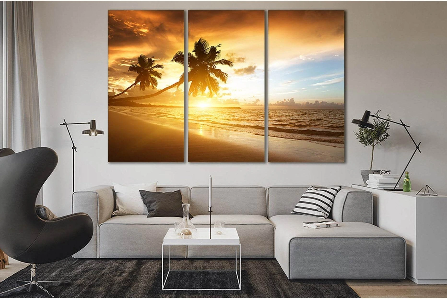 Two Palm Trees At Sunset №SL208 Ready to Hang Canvas Print - Zellart Canvas Prints 0new, ALL_Products, Beach Ocean & Waves, SUNRISE & SUNSET WALL ART