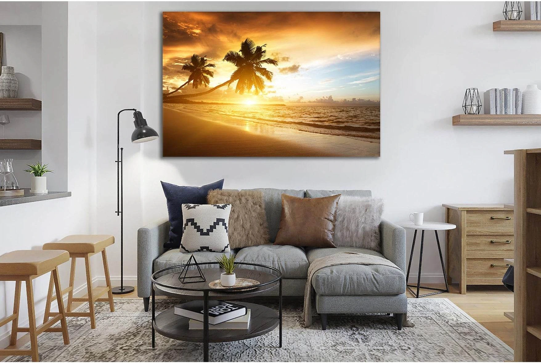 Two Palm Trees At Sunset №SL208 Ready to Hang Canvas Print - Zellart Canvas Prints 0new, ALL_Products, Beach Ocean & Waves, SUNRISE & SUNSET WALL ART