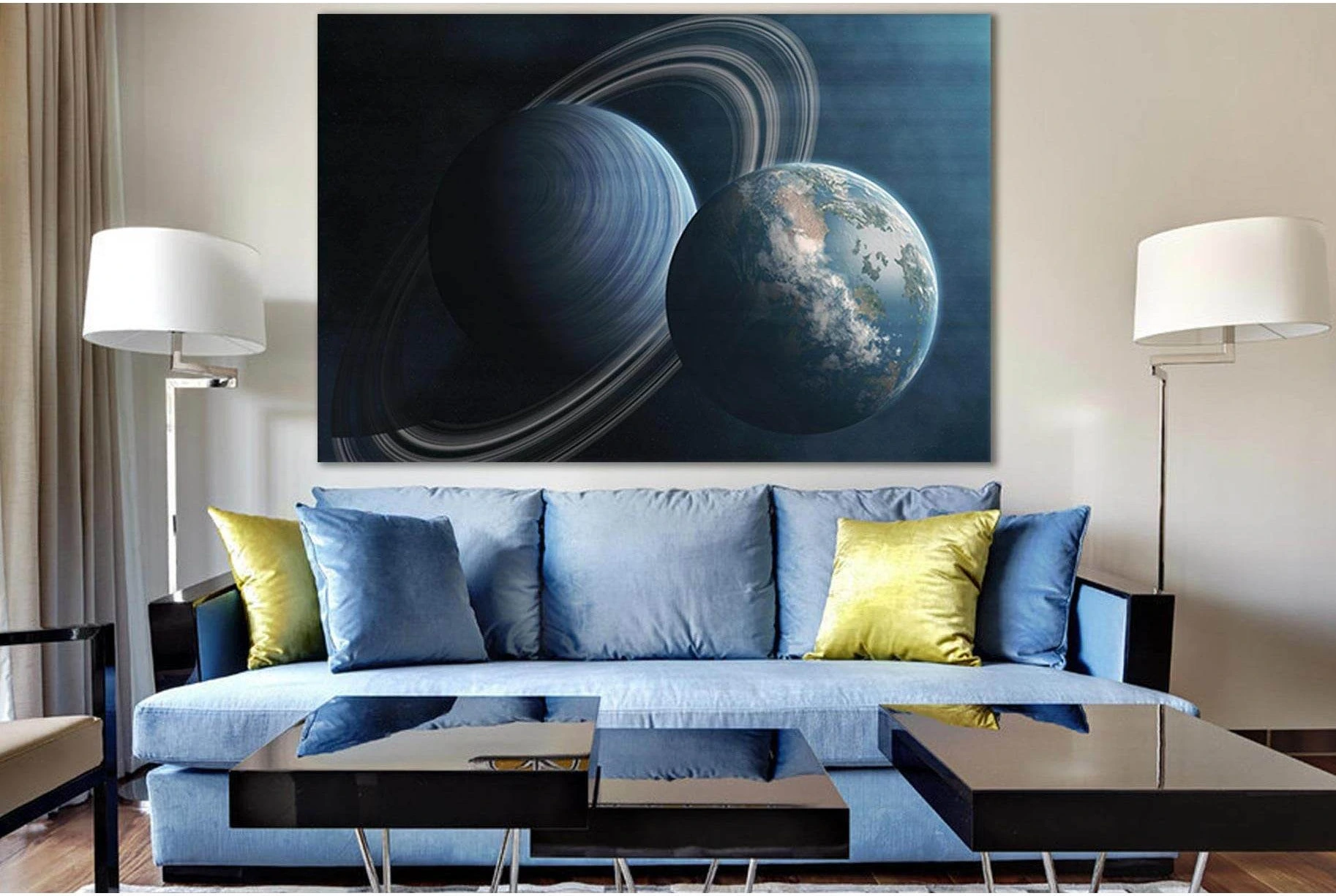 Two Planets Near Each Other №SL988 Ready to Hang Canvas Print - Zellart Canvas Prints 0new, ALL_Products, Astronomy & Space Canvas Wall Art