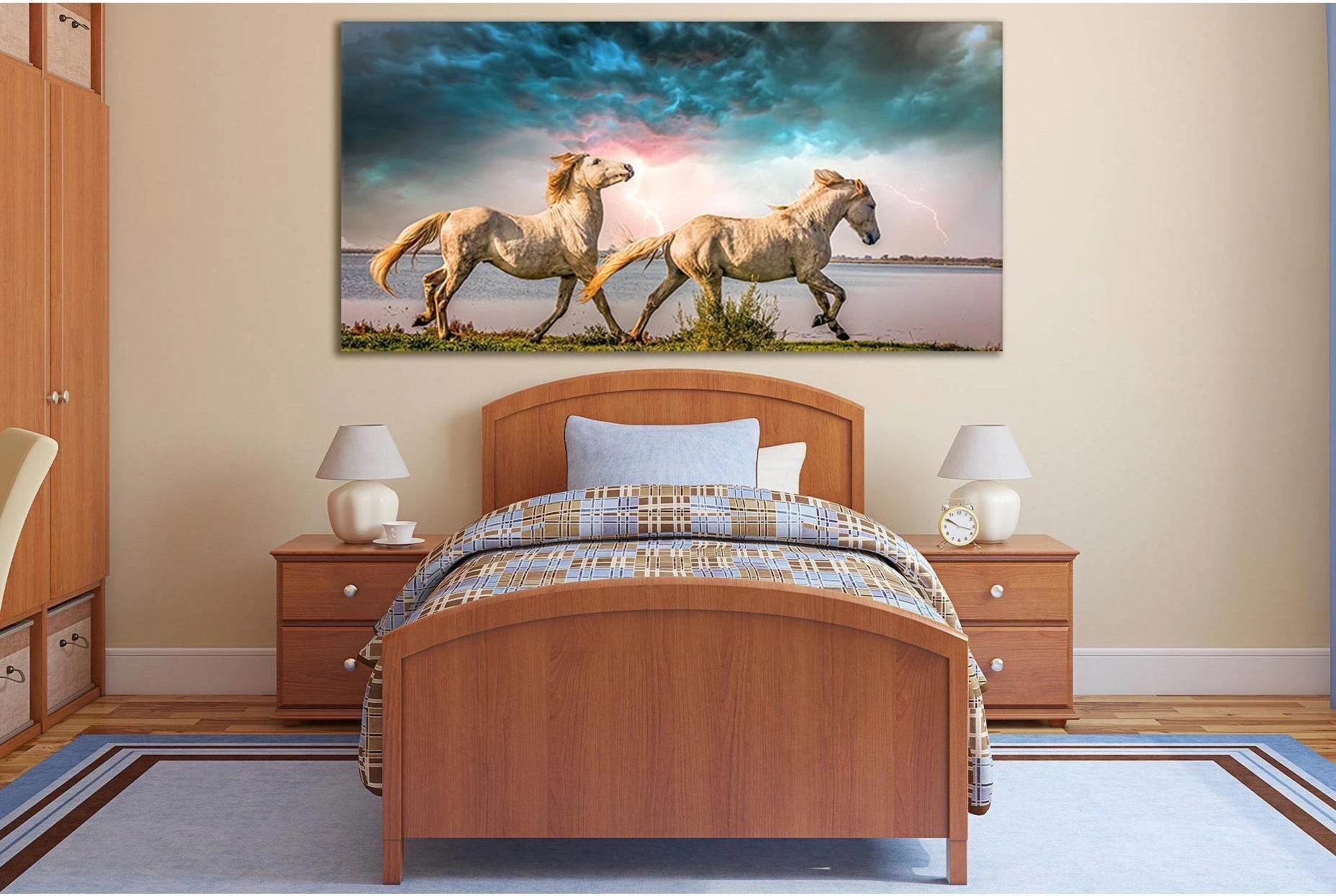 Two White Running Horses №SL999 Ready to Hang Canvas Print - Zellart Canvas Prints 0new, ALL_Products, Animals & Wildlife, Horses