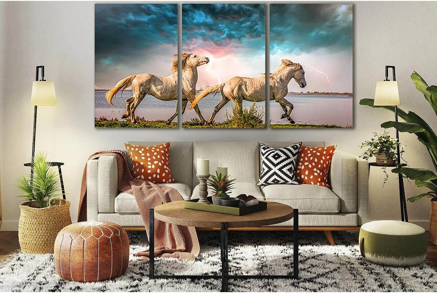 Two White Running Horses №SL999 Ready to Hang Canvas Print - Zellart Canvas Prints 0new, ALL_Products, Animals & Wildlife, Horses