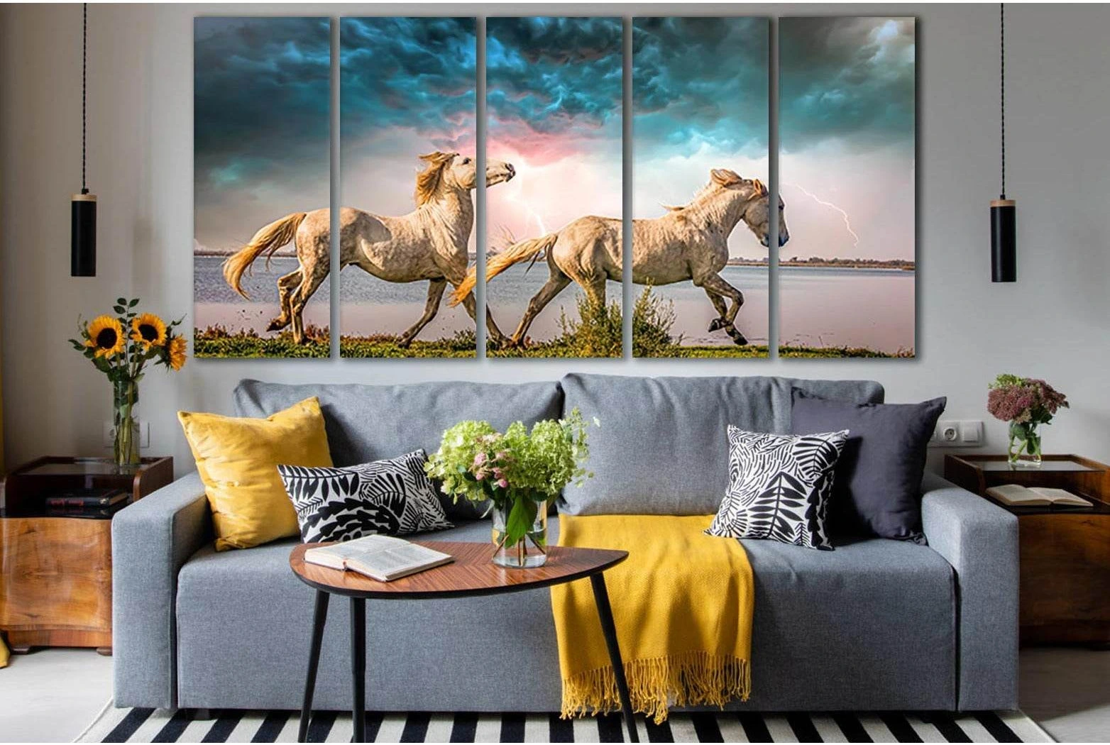Two White Running Horses №SL999 Ready to Hang Canvas Print - Zellart Canvas Prints 0new, ALL_Products, Animals & Wildlife, Horses