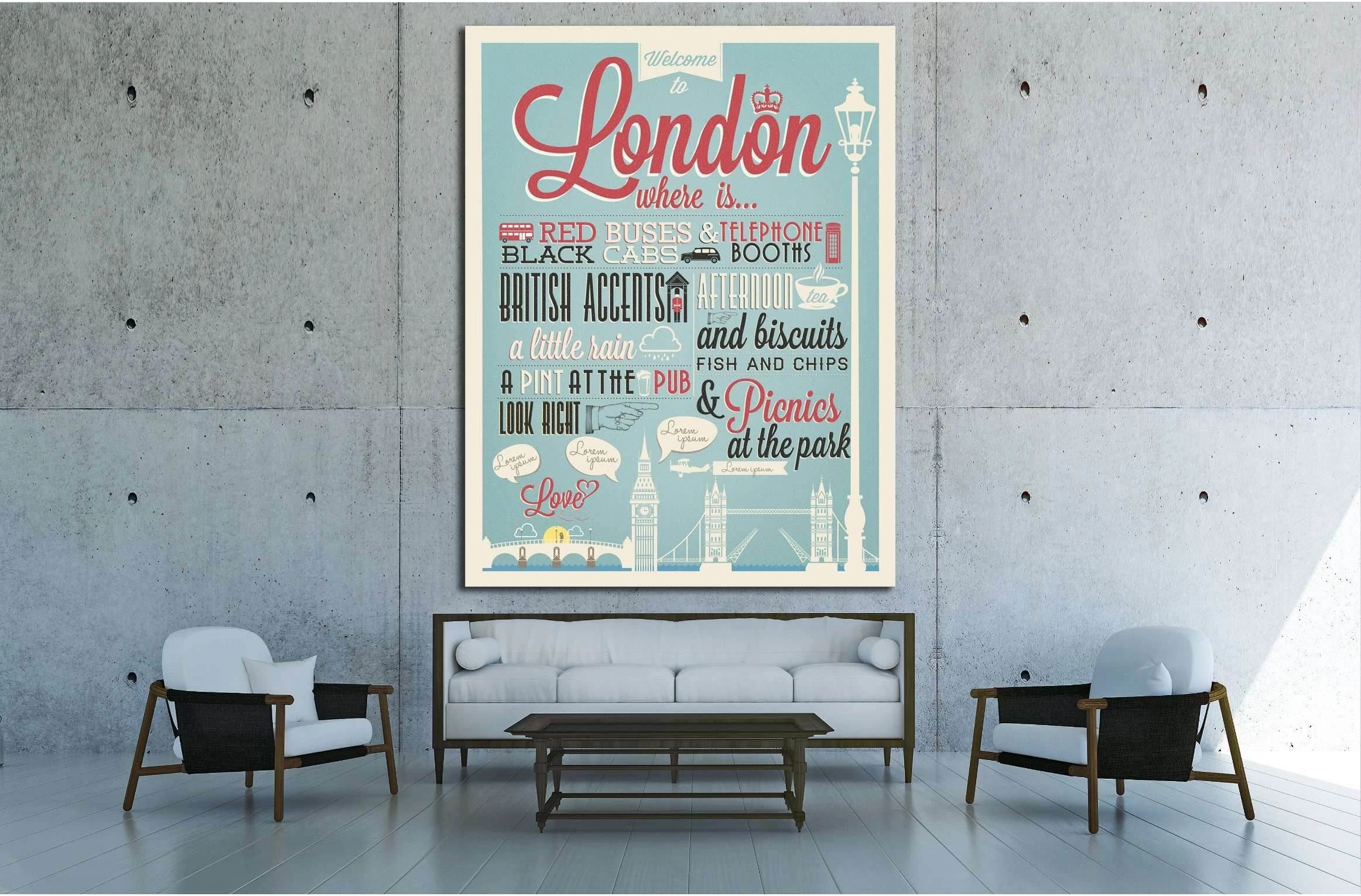Typographical Retro Style canvas With London Symbols And Landmarks №4568 Ready to Hang Canvas Print - Zellart Canvas Prints ALL_Products, s-4568