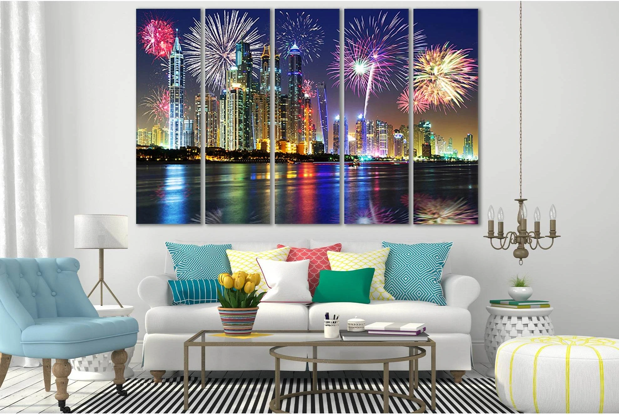 UAE Dubai Fireworks In The Sky №SL306 Ready to Hang Canvas Print - Zellart Canvas Prints 0new, ALL_Products, Cityscapes & Skylines