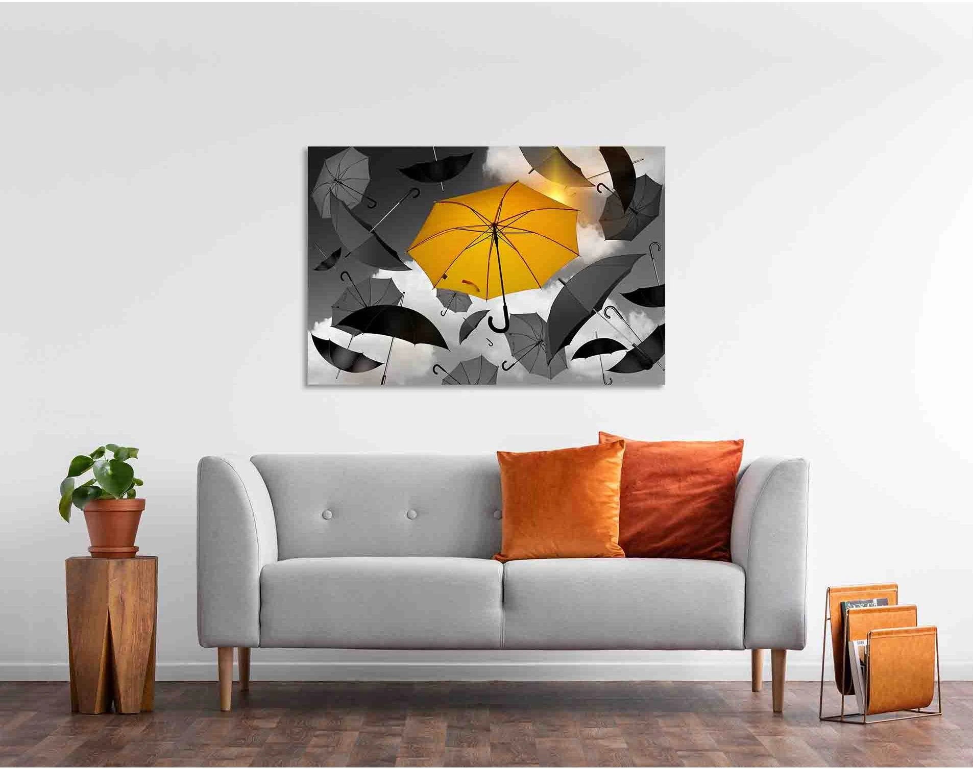 Umbrellas in the air №D2848 Ready to Hang Canvas Print - Zellart Canvas Prints 0new, ALL_Products, Black & White Wall Art