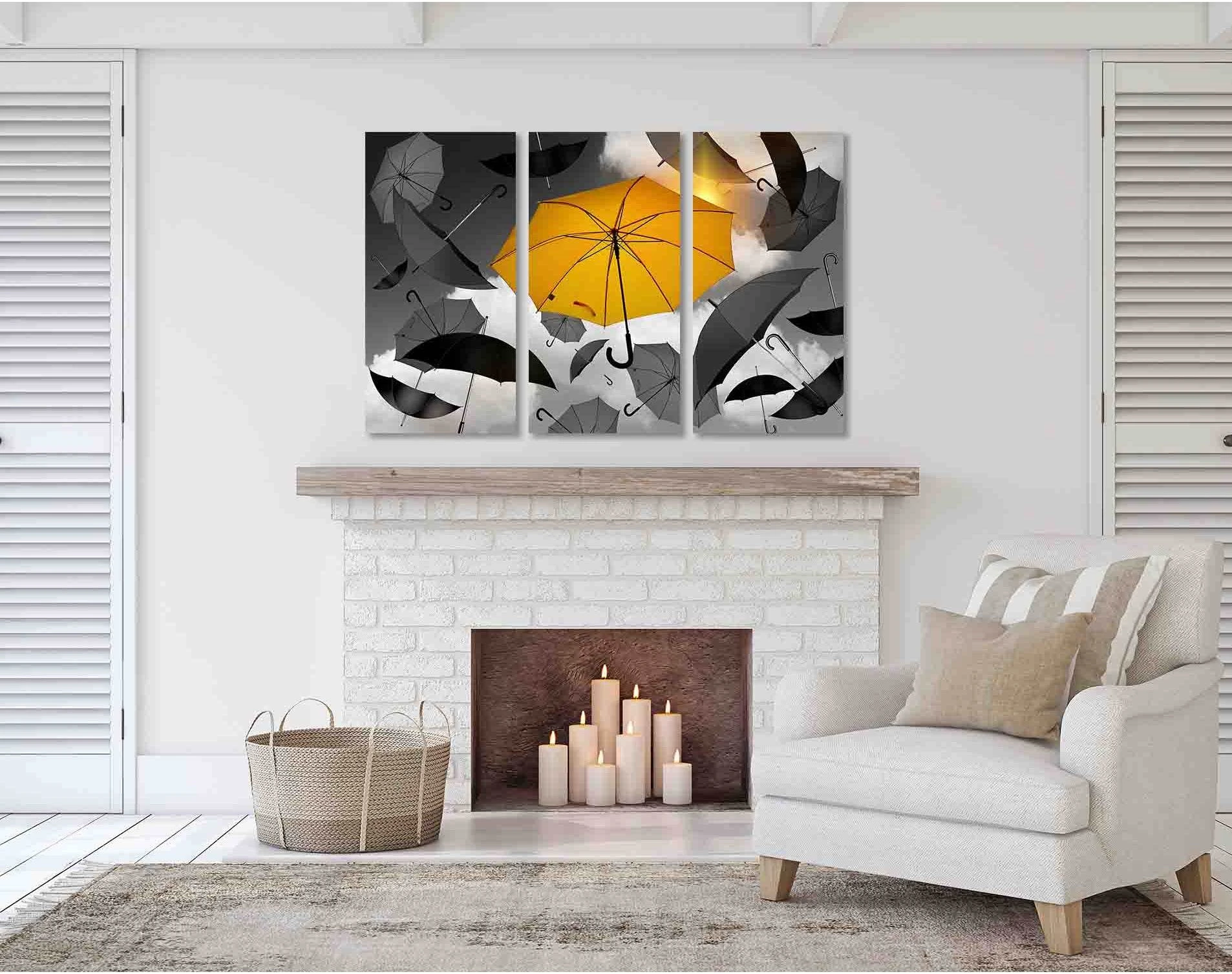 Umbrellas in the air №D2848 Ready to Hang Canvas Print - Zellart Canvas Prints 0new, ALL_Products, Black & White Wall Art