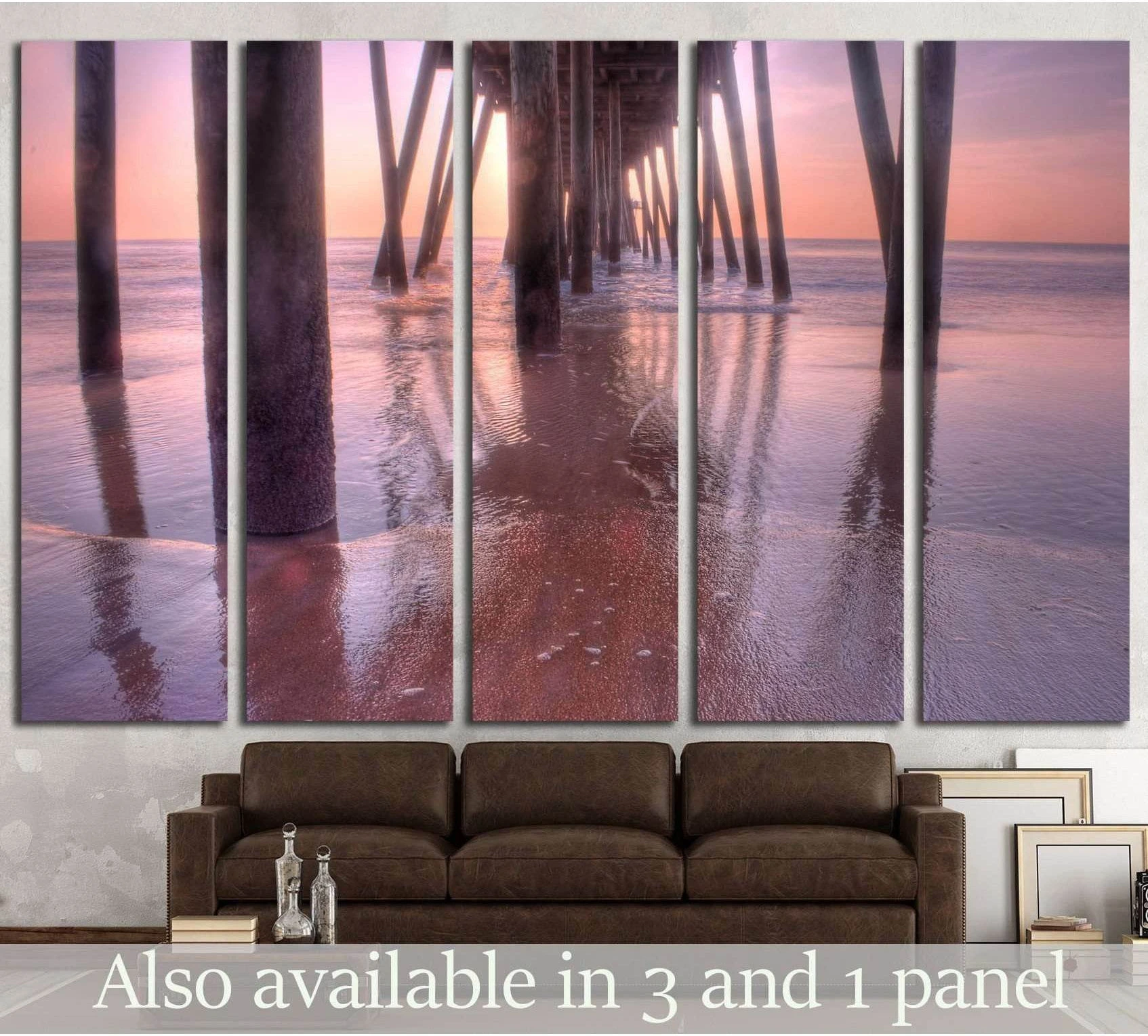 under the pier showing blue ocean wall art with water and coastal depth.