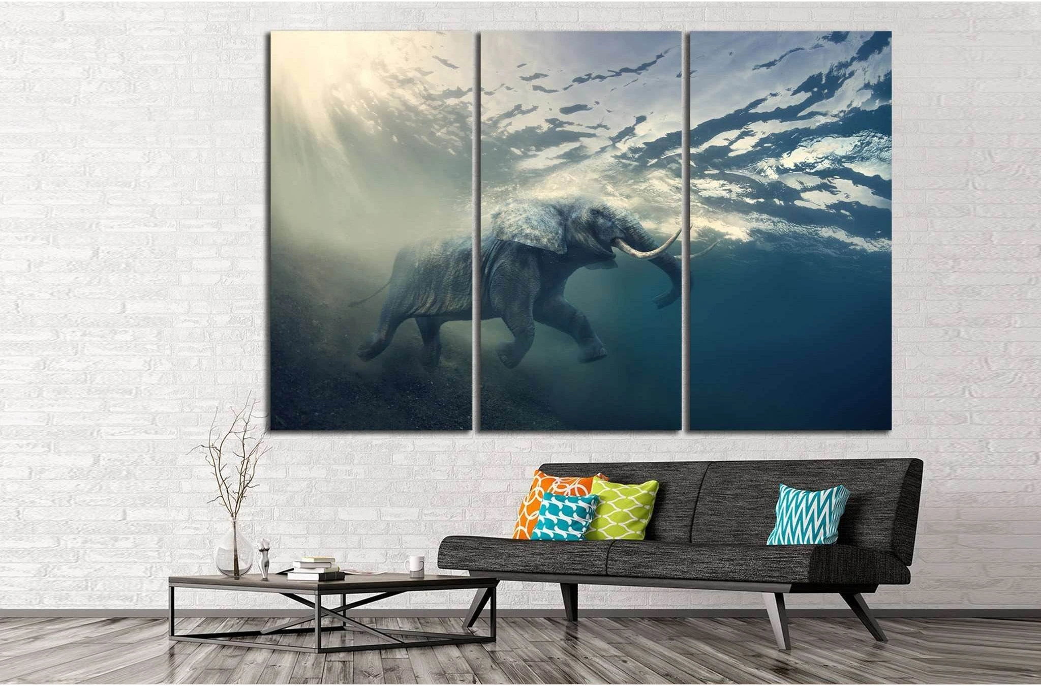 Underwater Elephant №196 Ready to Hang Canvas Print - Zellart Canvas Prints ALL_Products, Elephant, wd-196