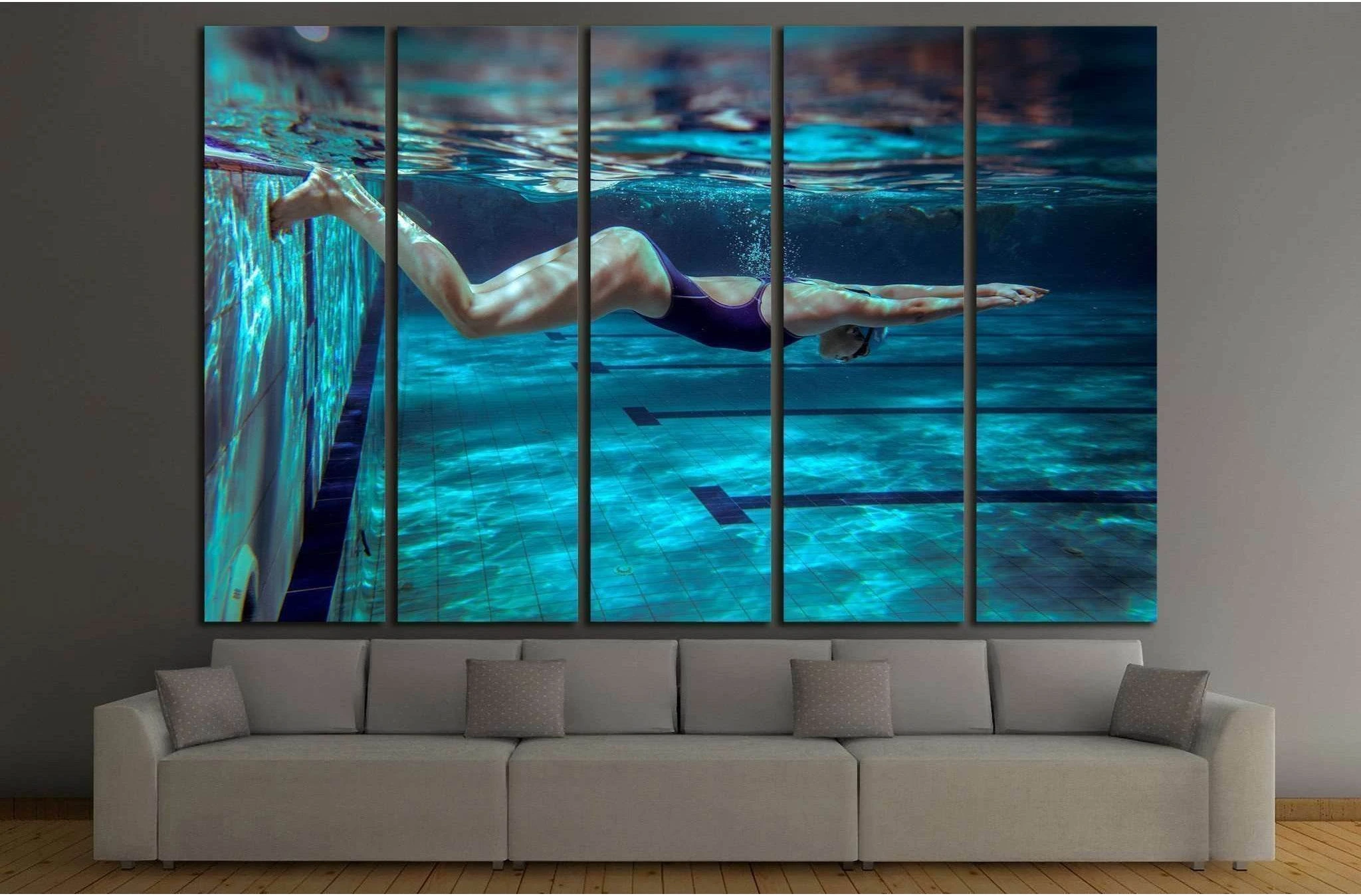 Underwater, Female swimmer in swimming pool №1379 Ready to Hang Canvas Print - Zellart Canvas Prints ALL_Products, s-1379