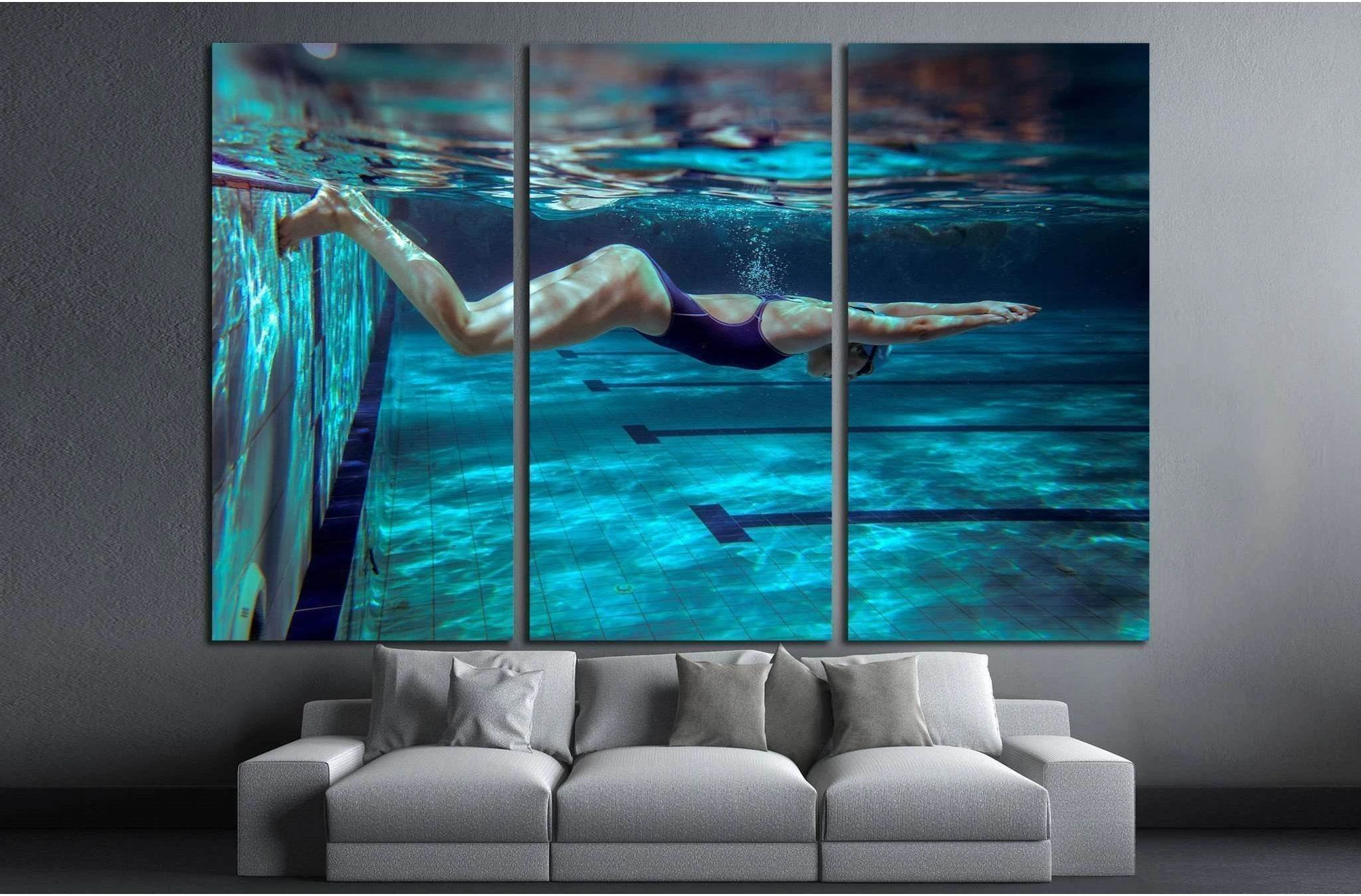 Underwater, Female swimmer in swimming pool №1379 Ready to Hang Canvas Print - Zellart Canvas Prints ALL_Products, s-1379