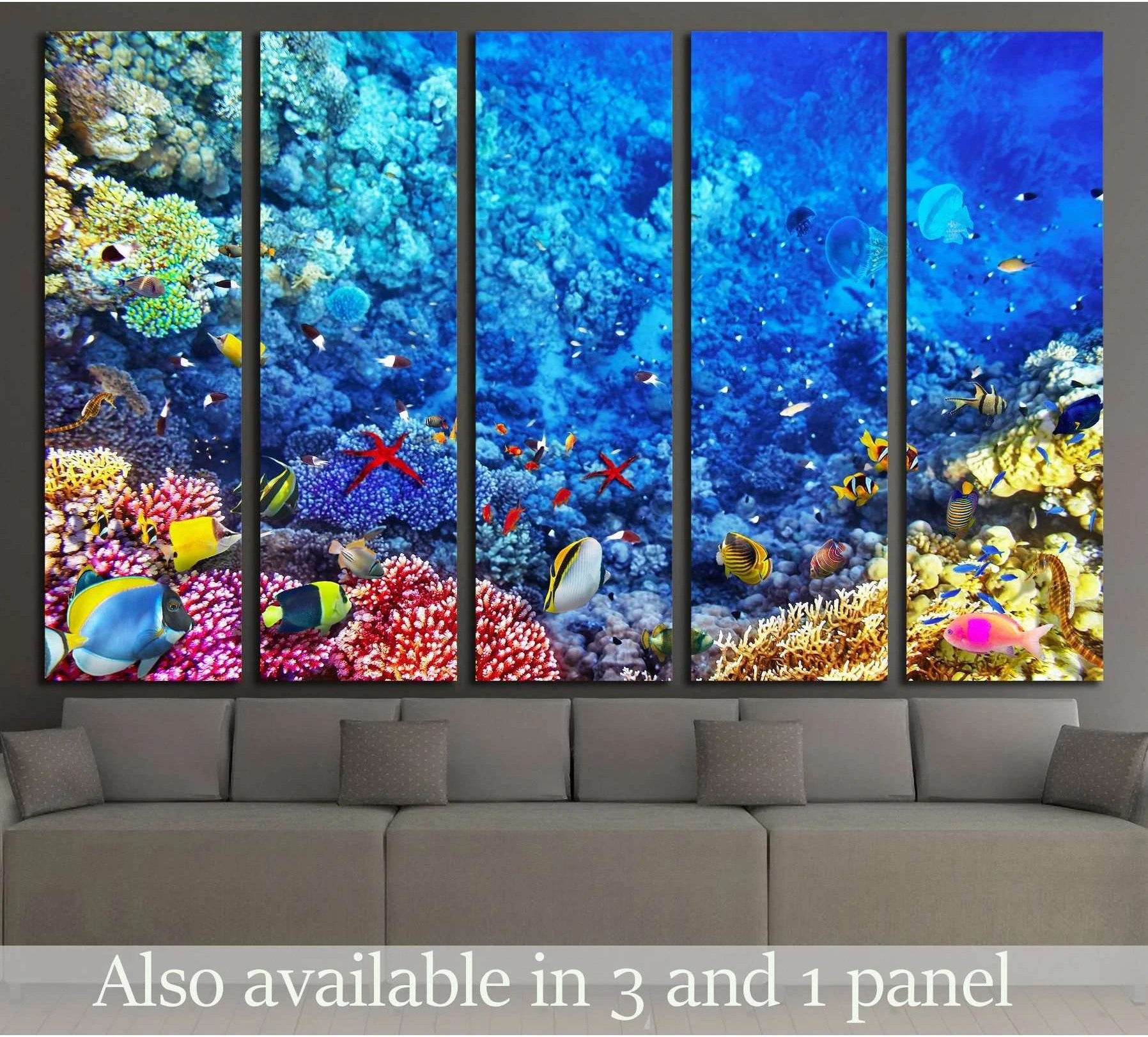 Underwater world showing blue ocean wall art with water and coastal depth.