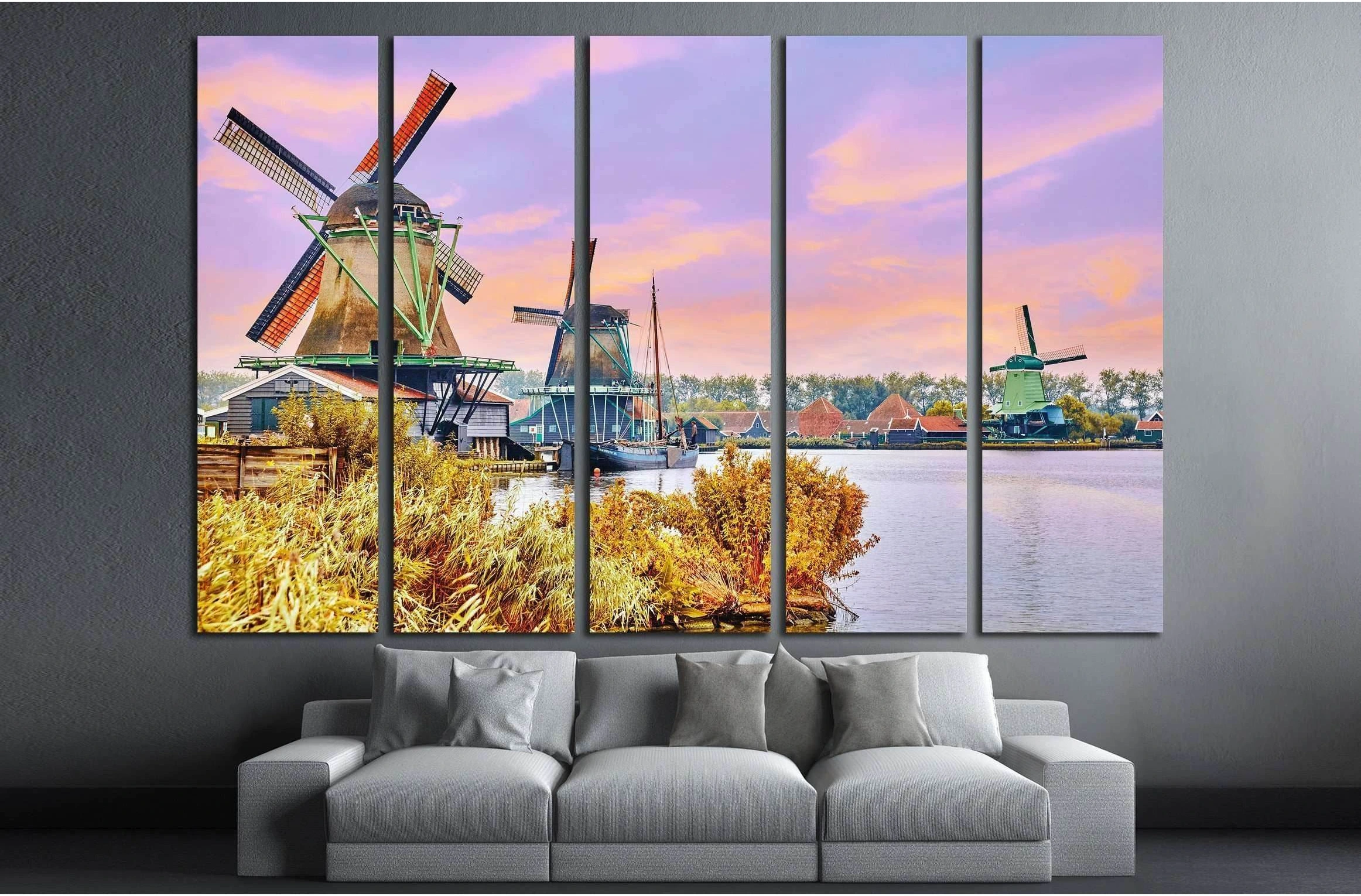 Unique old, authentic, real working windmills in the suburbs of Amsterdam, the Netherlands. №2305 Ready to Hang Canvas Print - Zellart Canvas Prints ALL_Products, s-2305