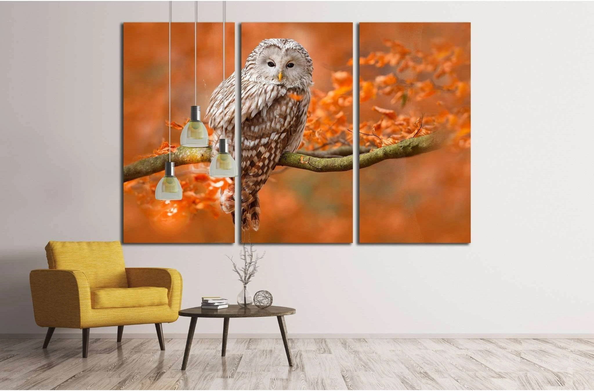 Ural Owl, Strix uralensis, sitting on tree branch, Sweden №1857 Ready to Hang Canvas Print - Zellart Canvas Prints ALL_Products, Owl, s-1857
