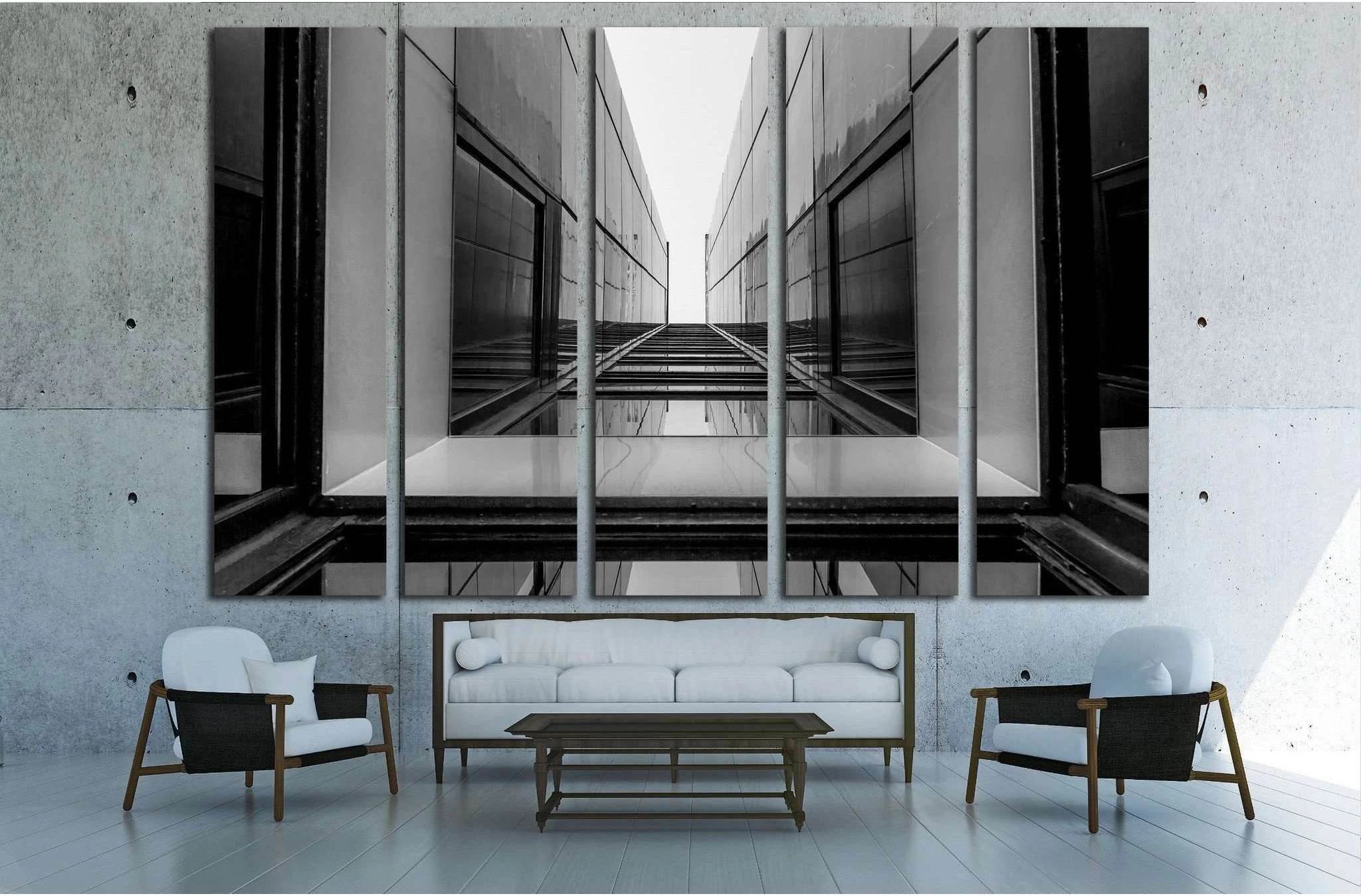 Urban Geometry, glass building, Black and white №1597 Ready to Hang Canvas Print - Zellart Canvas Prints ALL_Products, s-1597