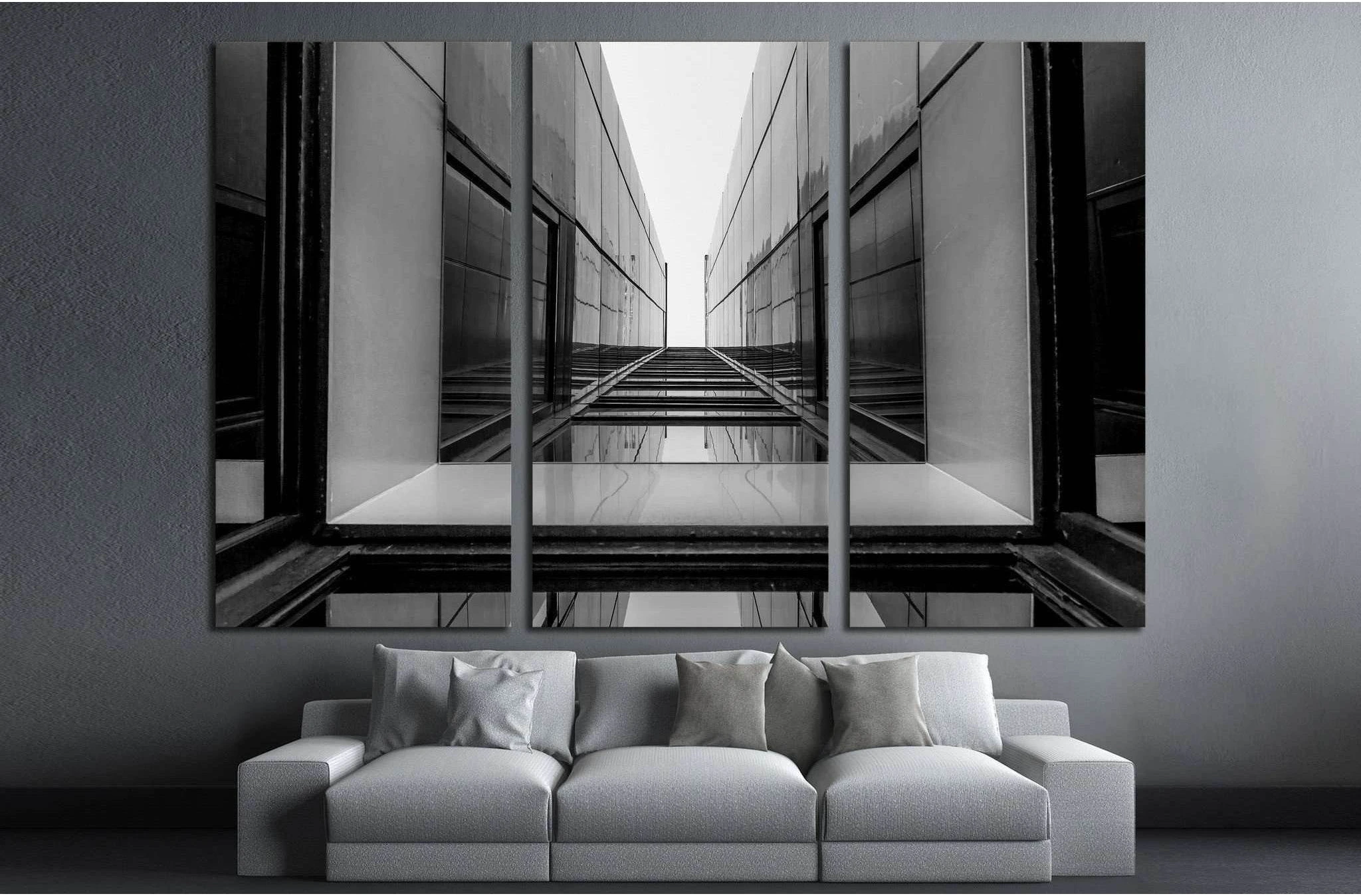 Urban Geometry, glass building, Black and white №1597 Ready to Hang Canvas Print - Zellart Canvas Prints ALL_Products, s-1597