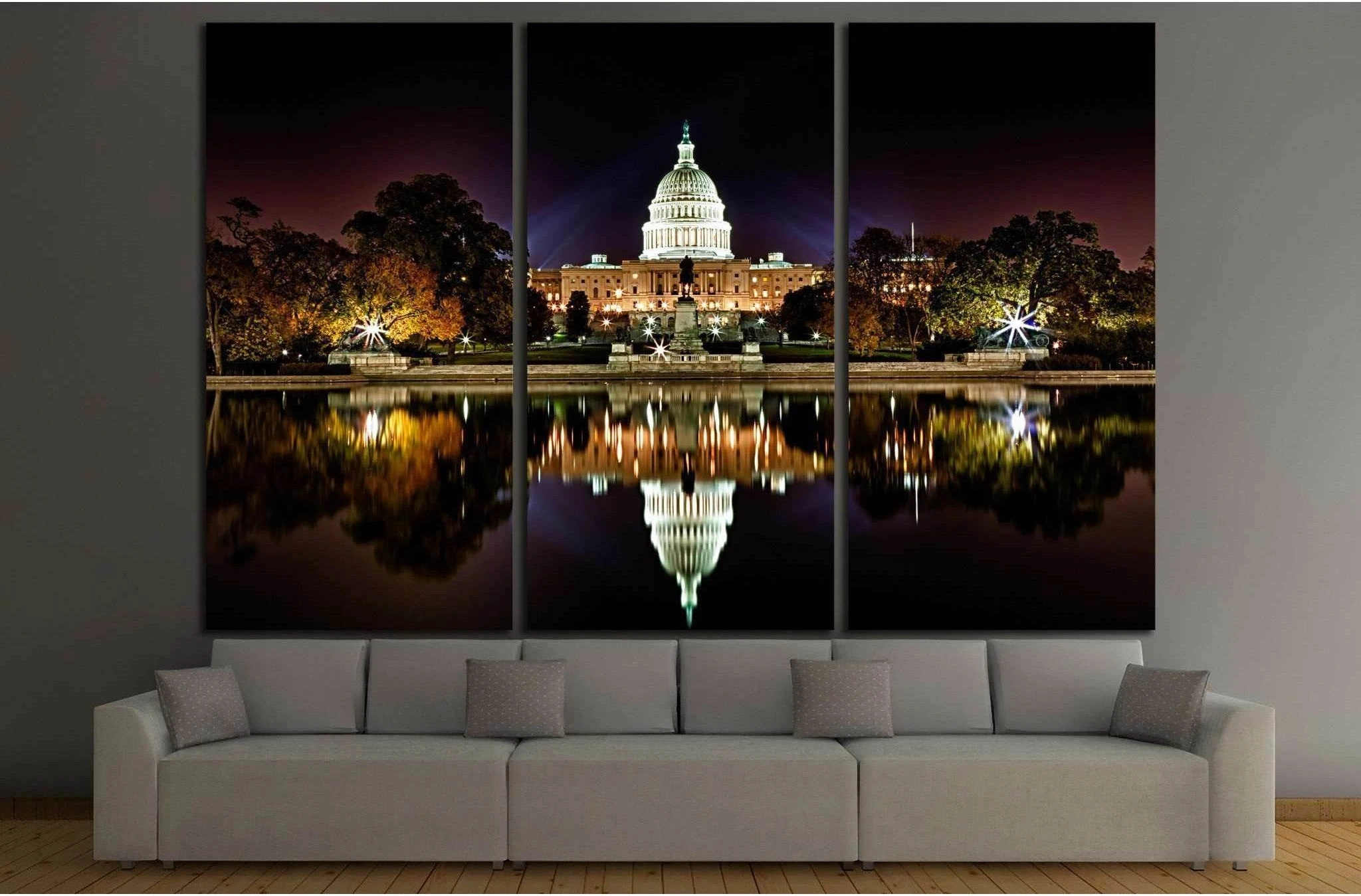 US Capitol Building and reflecting poll at night №1427 Ready to Hang Canvas Print - Zellart Canvas Prints ALL_Products, s-1427