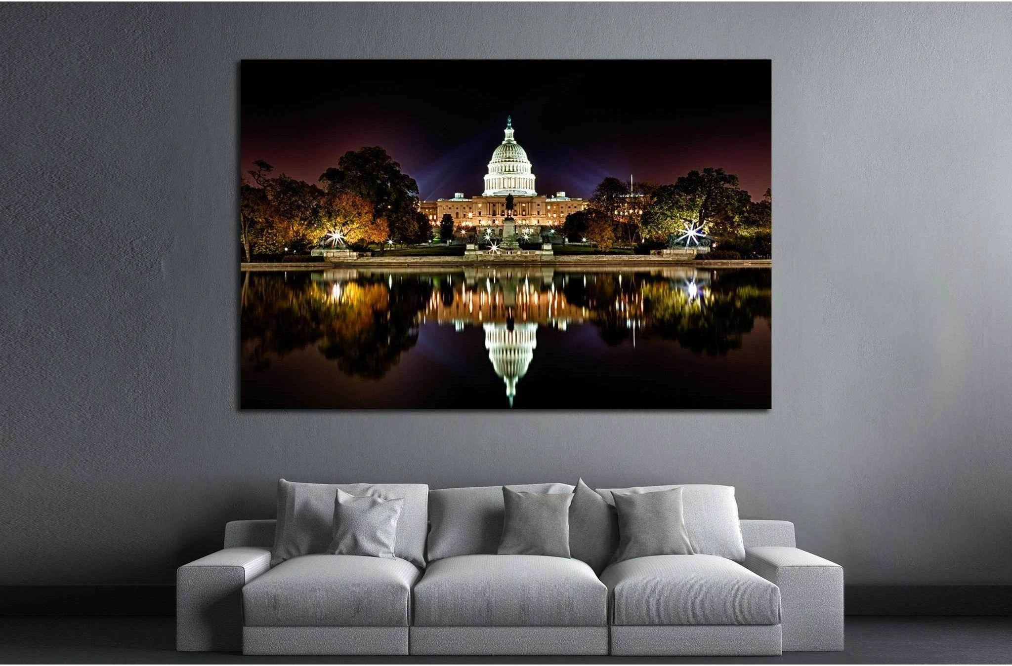 US Capitol Building and reflecting poll at night №1427 Ready to Hang Canvas Print - Zellart Canvas Prints ALL_Products, s-1427