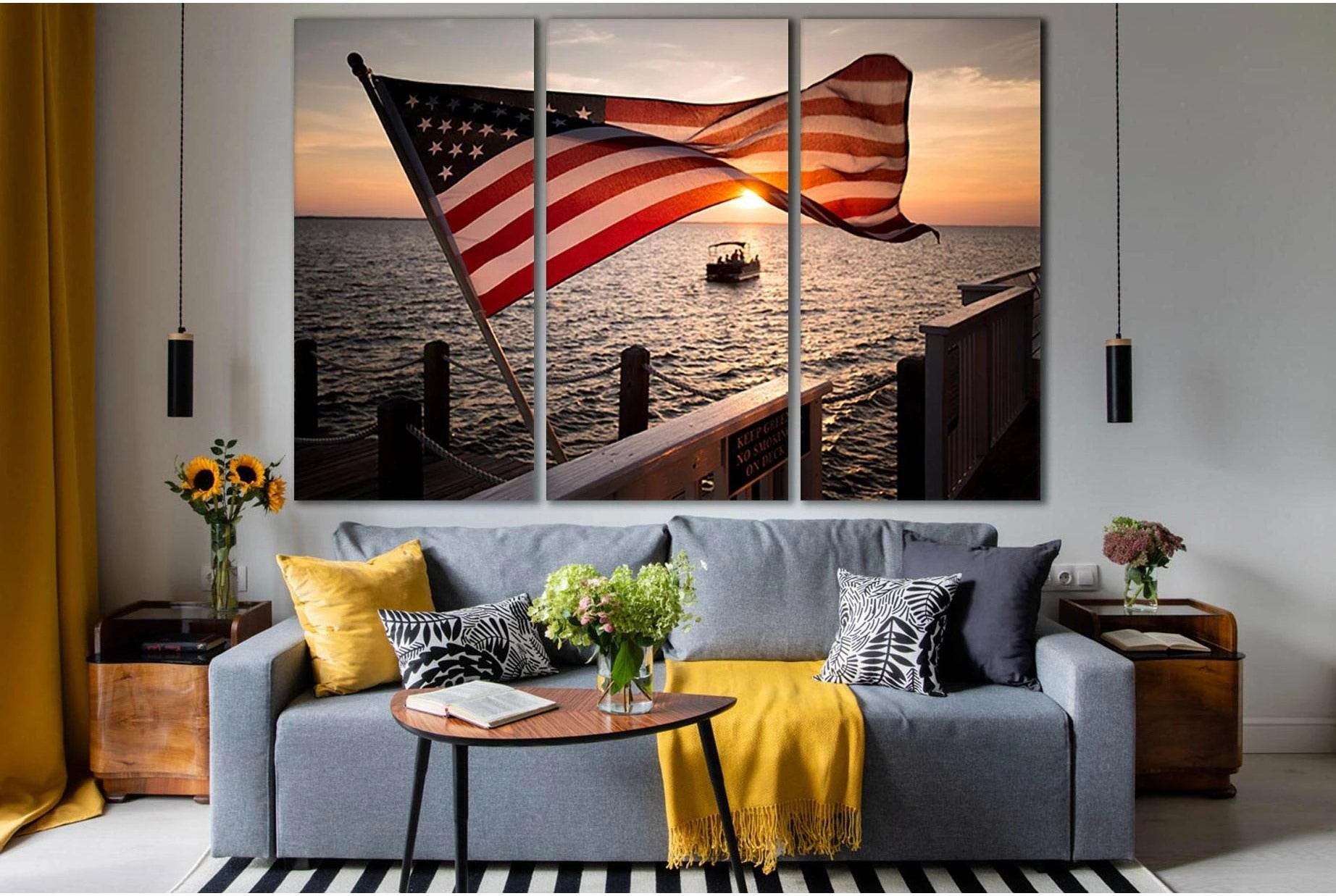 Usa Flag At Sunset №SL1178 Ready to Hang Canvas Print - Zellart Canvas Prints 0new, ALL_Products, Flags