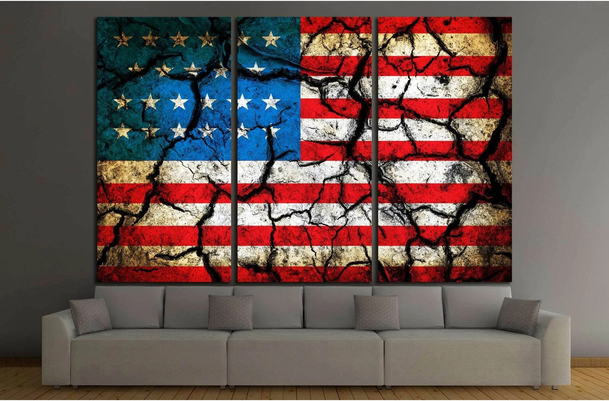 USA flag on cracked earth №1285 Ready to Hang Canvas Print - Zellart Canvas Prints ALL_Products, s-1285