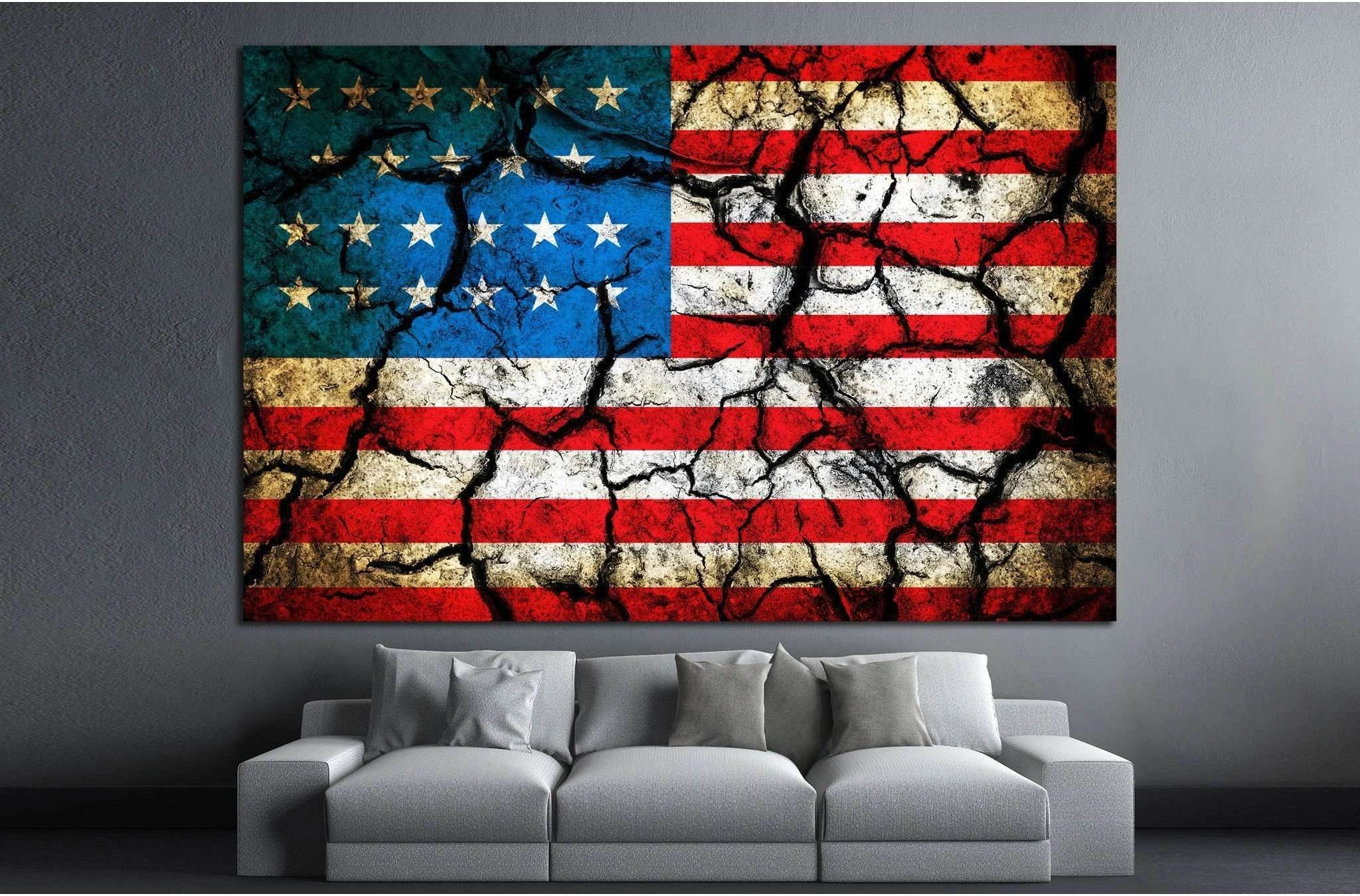 USA flag on cracked earth №1285 Ready to Hang Canvas Print - Zellart Canvas Prints ALL_Products, s-1285