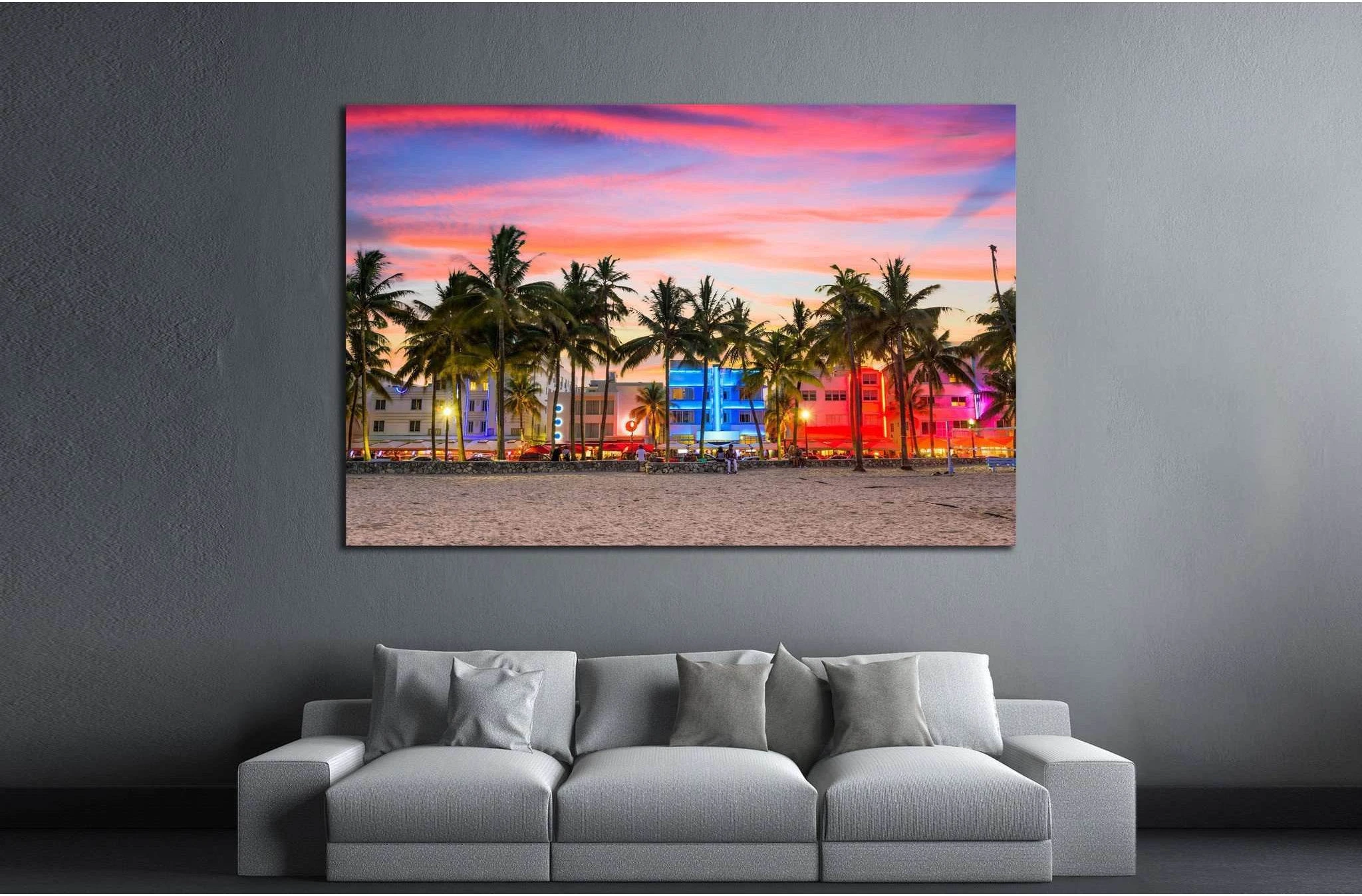 USA on Ocean Drive at sunset №1101 Ready to Hang Canvas Print - Zellart Canvas Prints ALL_Products, s-1101