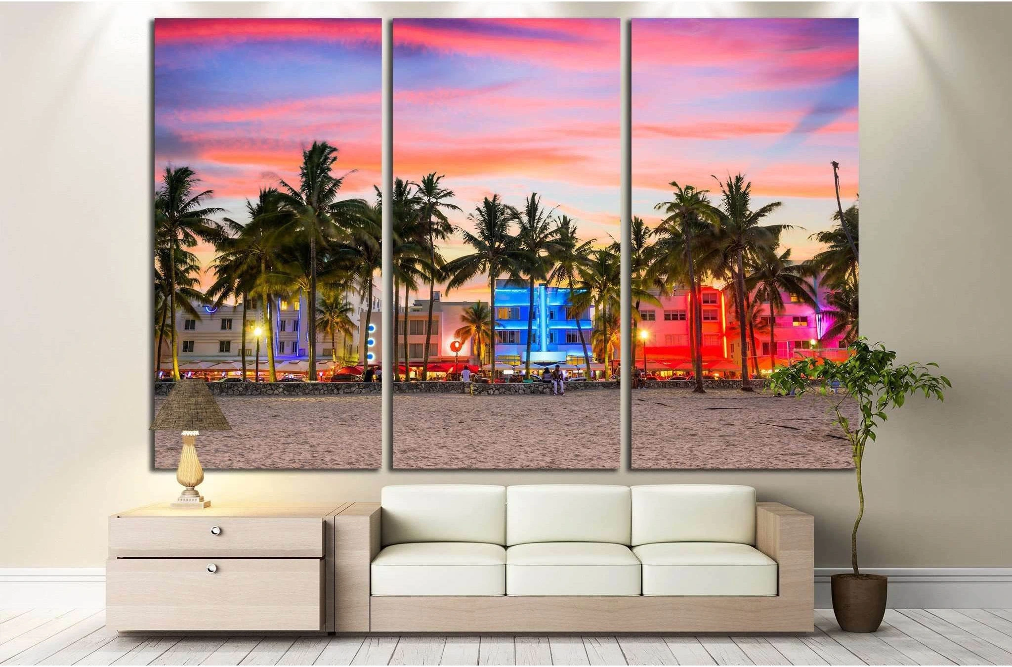 USA on Ocean Drive at sunset №1101 Ready to Hang Canvas Print - Zellart Canvas Prints ALL_Products, s-1101