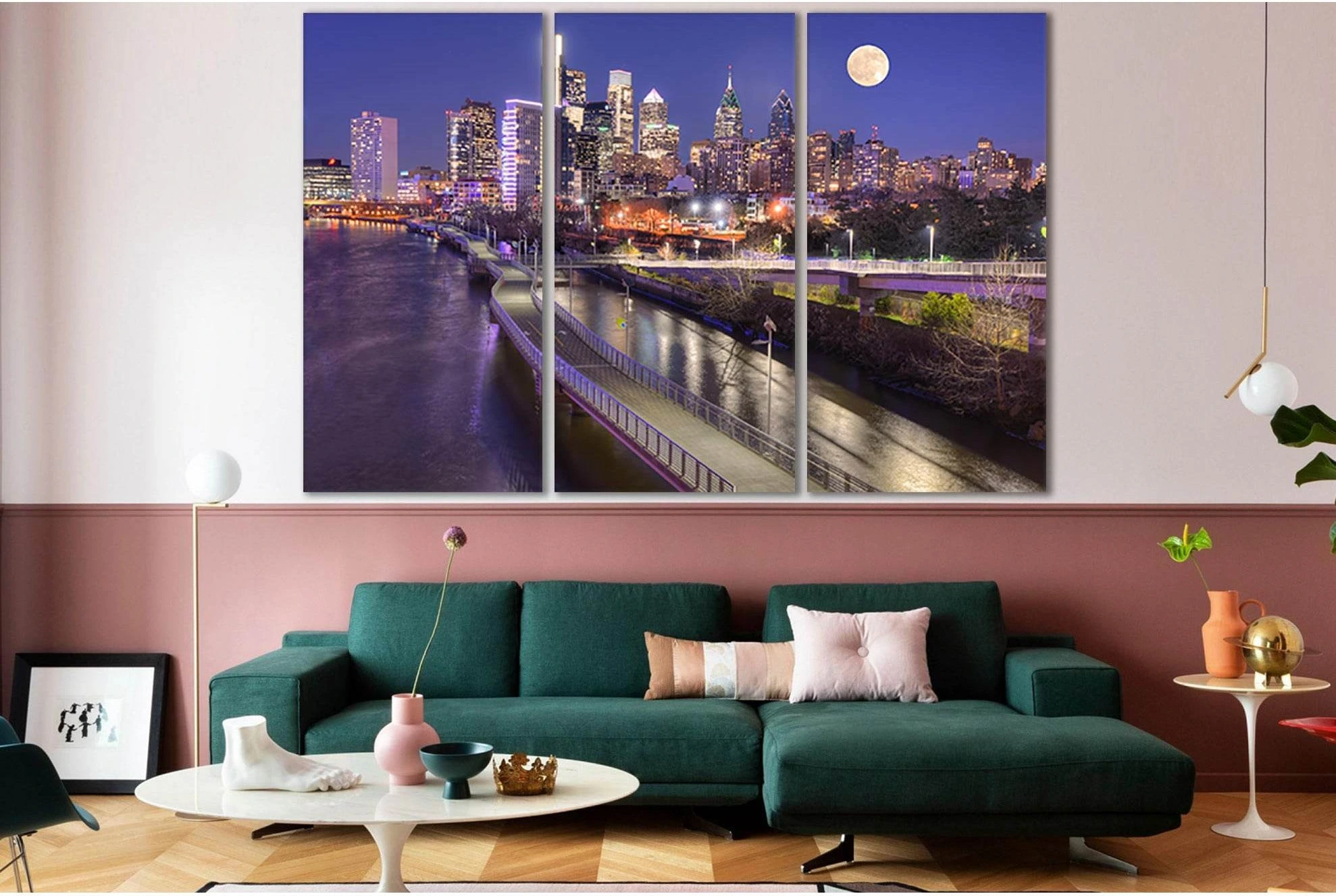 USA Philadelphia Night №SL311 Ready to Hang Canvas Print - Zellart Canvas Prints 0new, ALL_Products, Cityscapes & Skylines