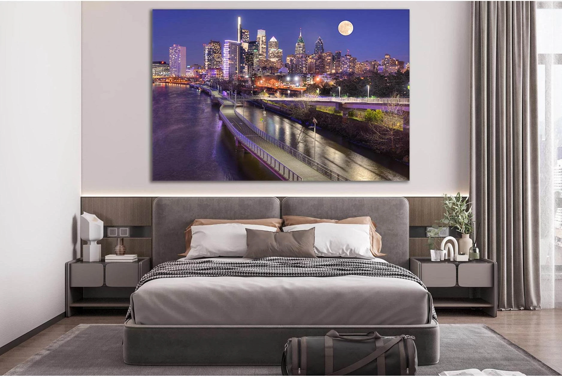 USA Philadelphia Night №SL311 Ready to Hang Canvas Print - Zellart Canvas Prints 0new, ALL_Products, Cityscapes & Skylines