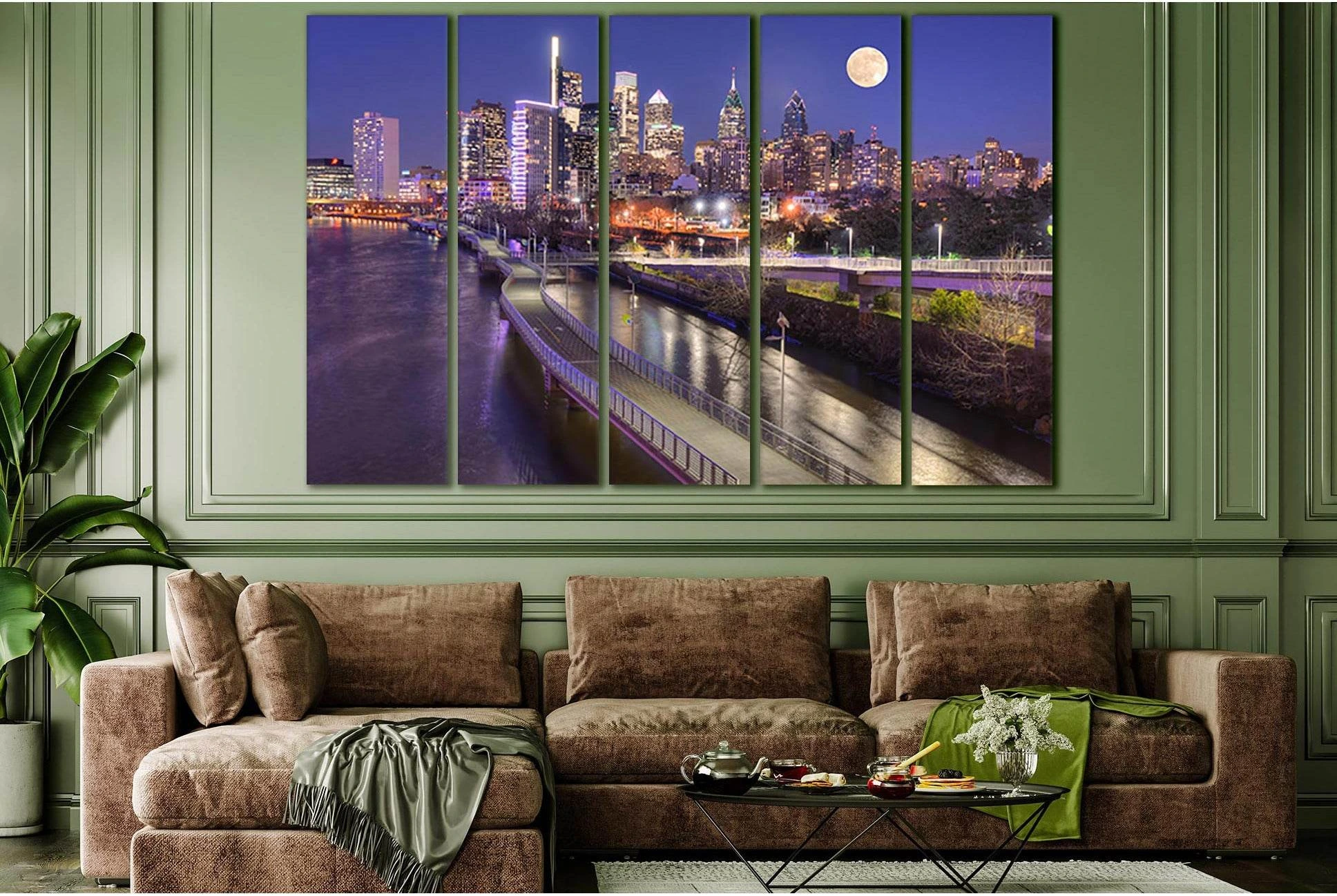 USA Philadelphia Night №SL311 Ready to Hang Canvas Print - Zellart Canvas Prints 0new, ALL_Products, Cityscapes & Skylines