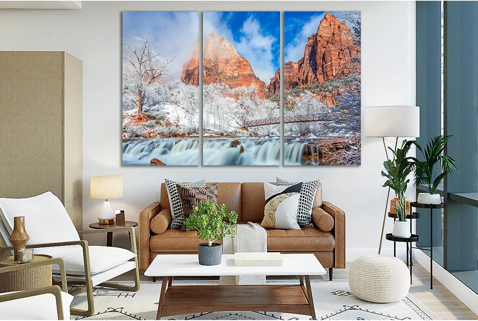 USA Zion Park Mountains Waterfall №SL464 Ready to Hang Canvas Print - Zellart Canvas Prints 0new, ALL_Products, Waterfall, Waterfall Wall Art