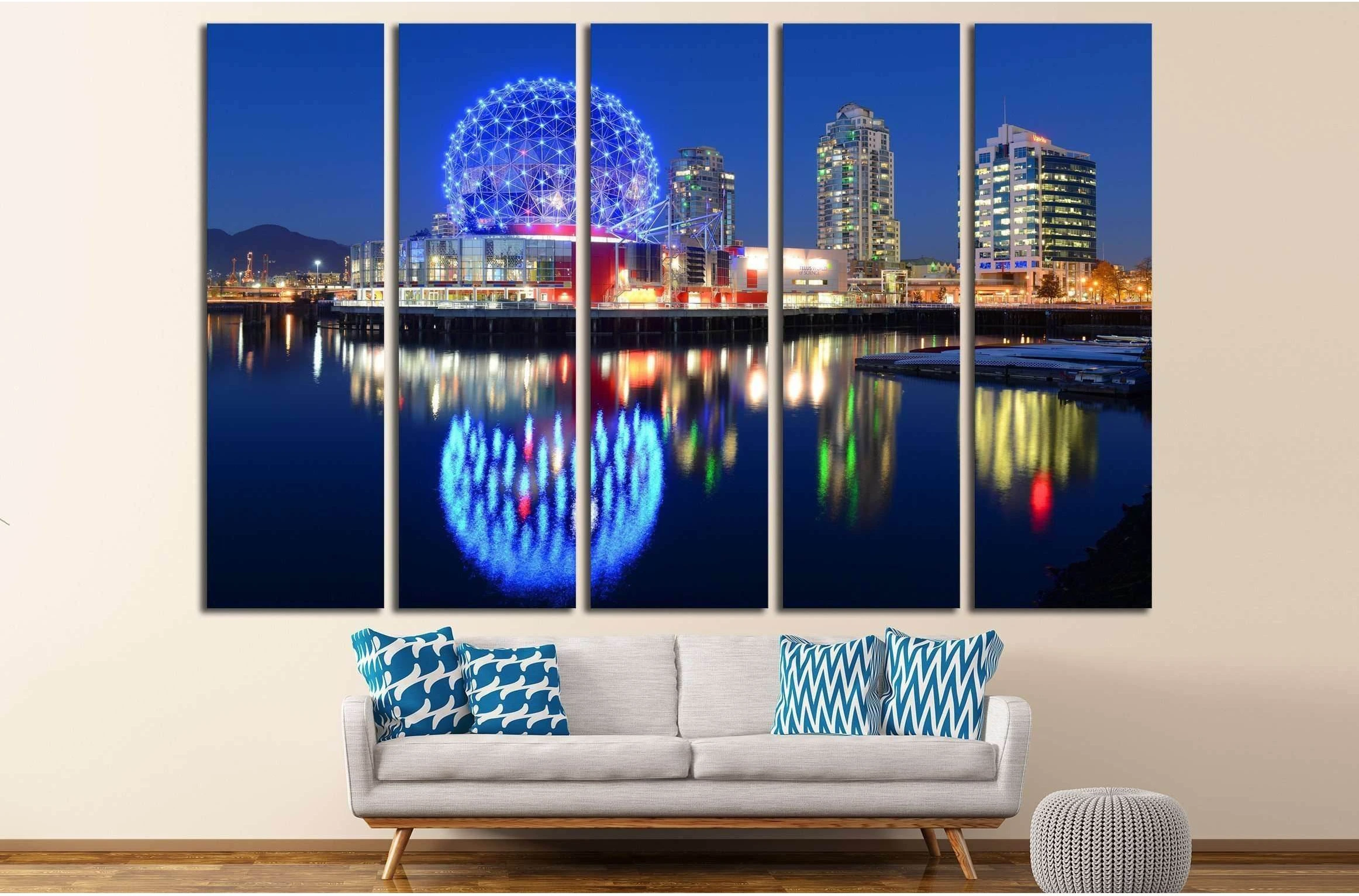 Vancouver at night, Vancouver, British Columbia, Canada №2173 Ready to Hang Canvas Print - Zellart Canvas Prints ALL_Products, s-2173