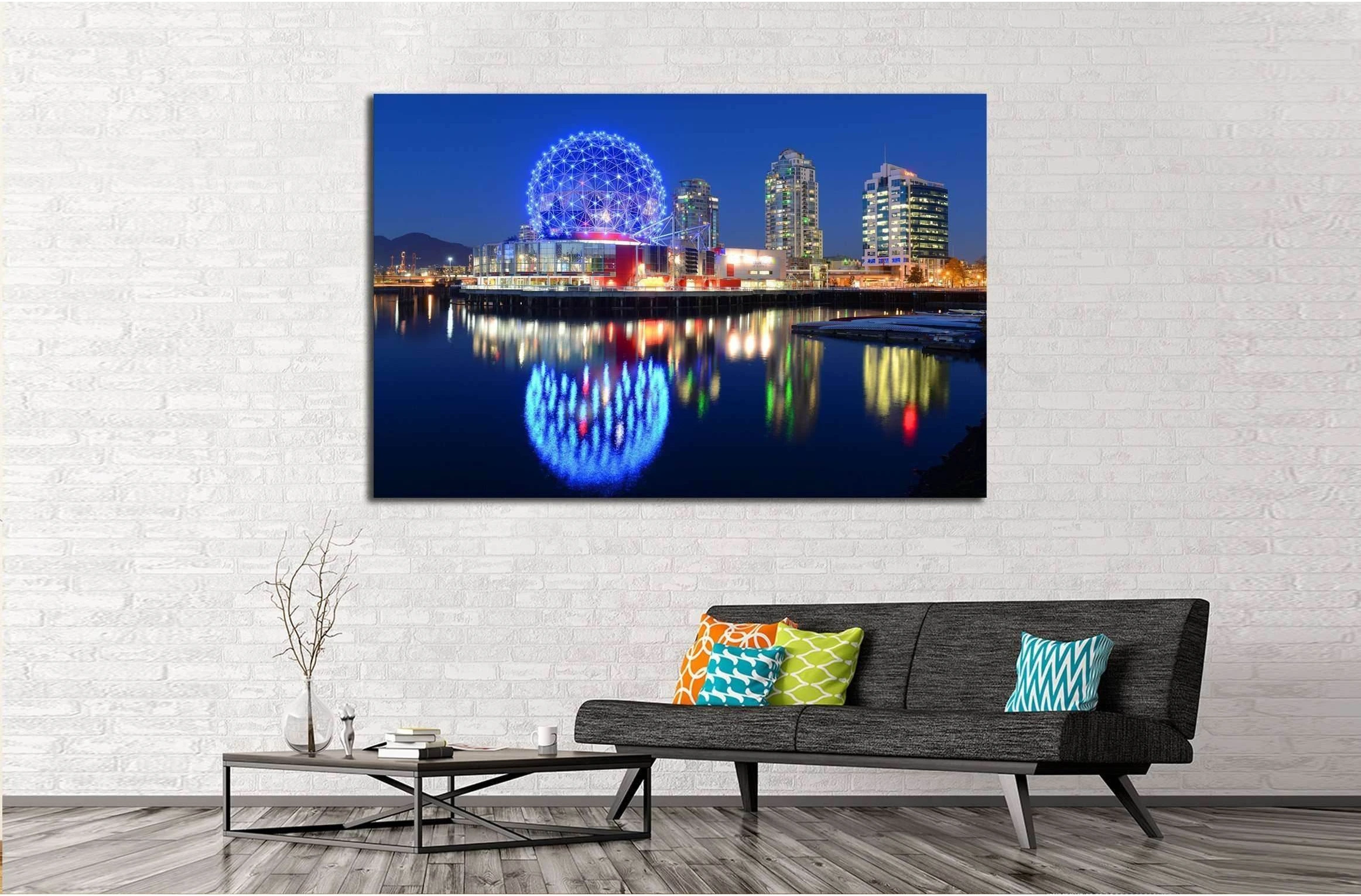 Vancouver at night, Vancouver, British Columbia, Canada №2173 Ready to Hang Canvas Print - Zellart Canvas Prints ALL_Products, s-2173