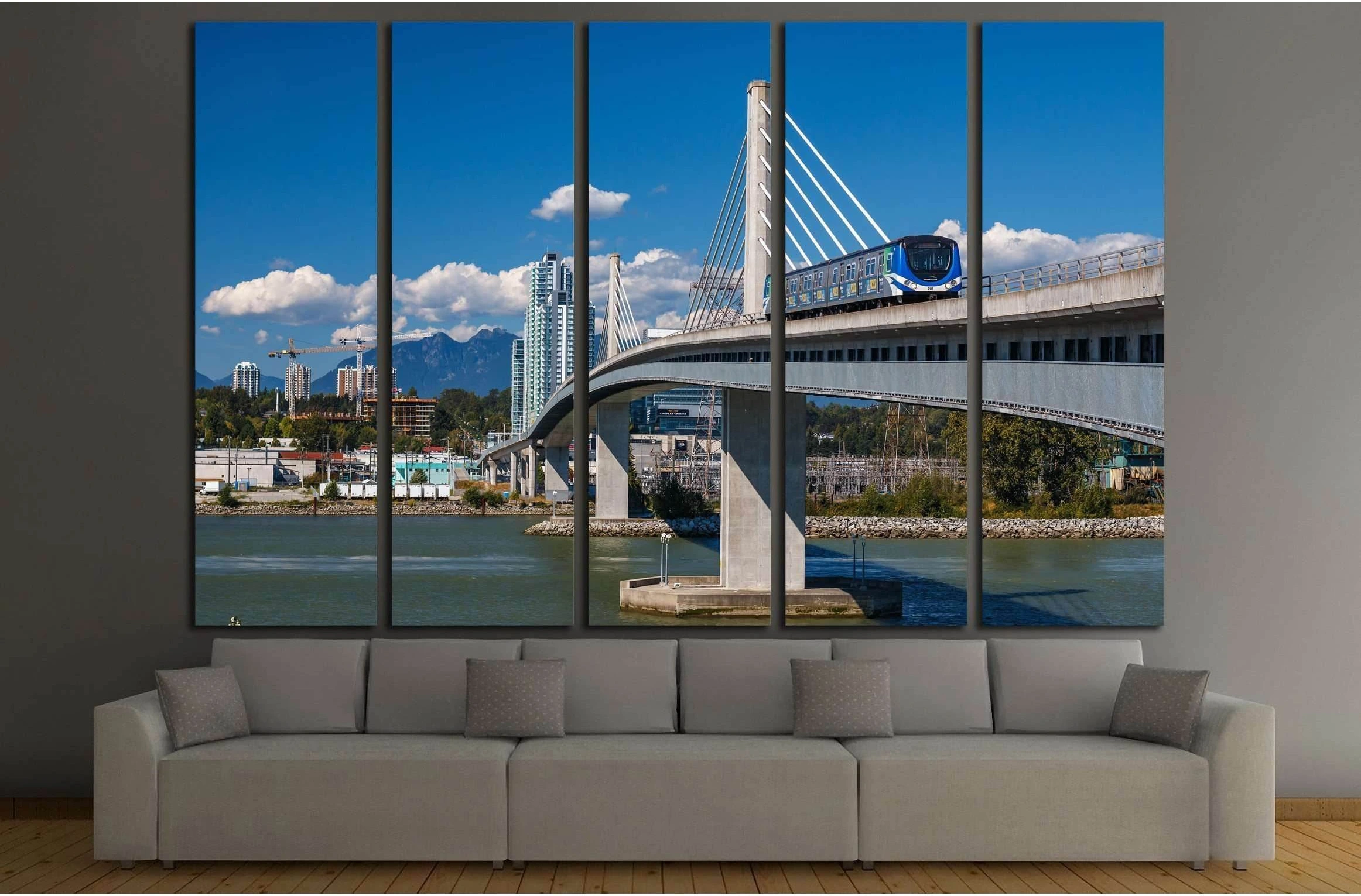 VANCOUVER, Canada Line train passes bridge №2316 Ready to Hang Canvas Print - Zellart Canvas Prints ALL_Products, s-2316