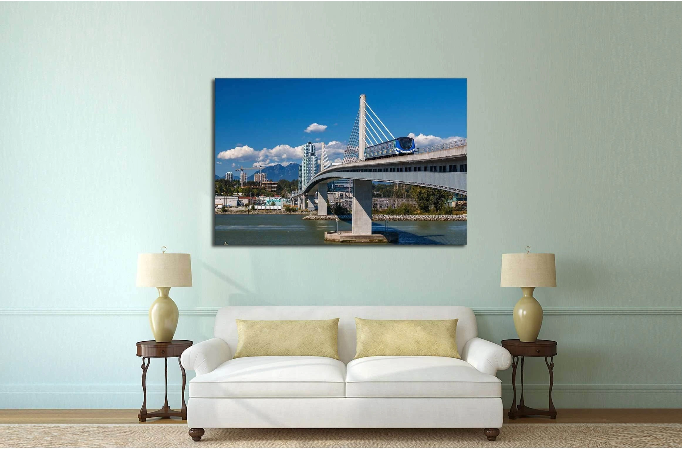VANCOUVER, Canada Line train passes bridge №2316 Ready to Hang Canvas Print - Zellart Canvas Prints ALL_Products, s-2316