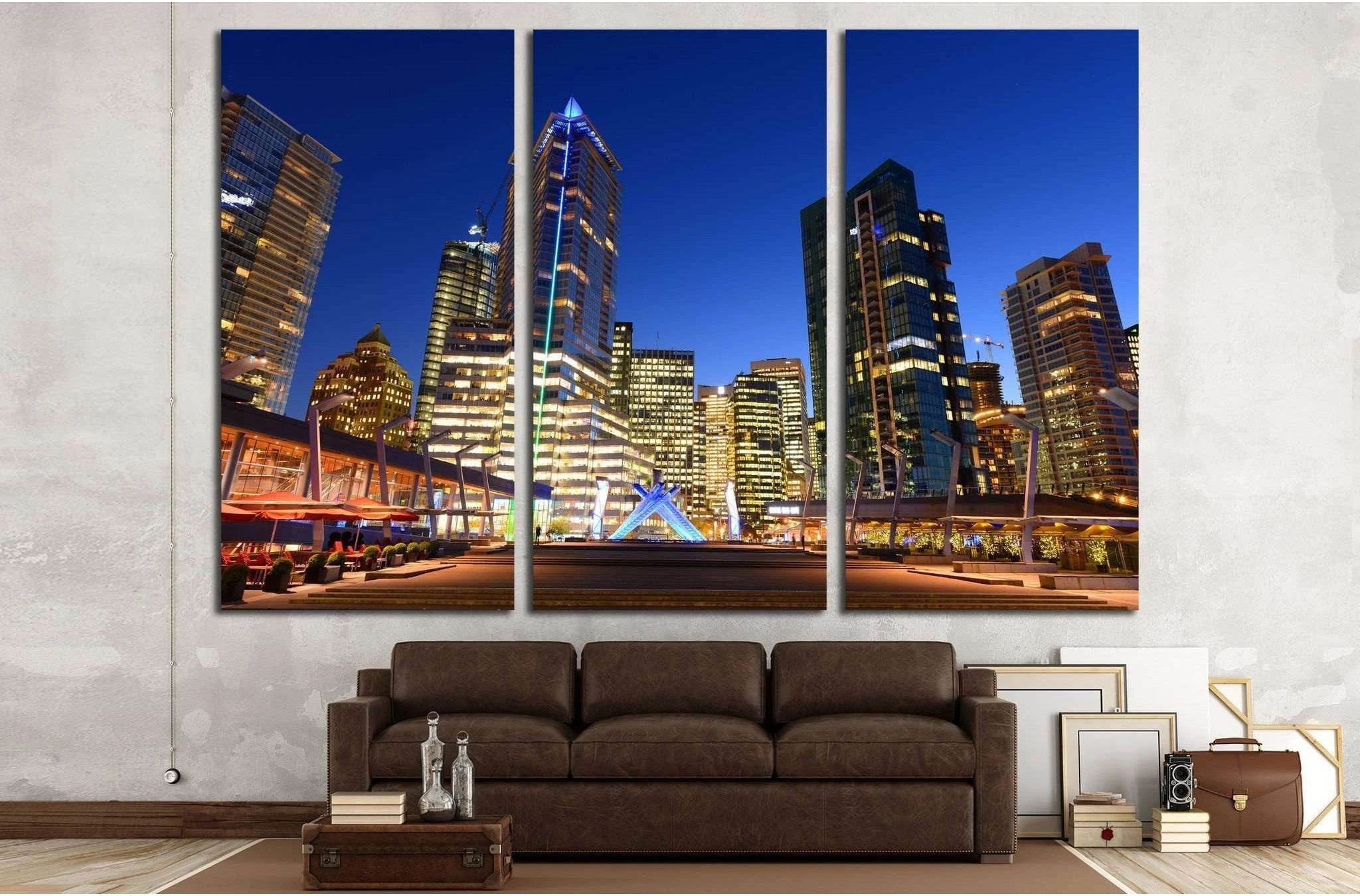 Vancouver city financial district at night, Vancouver, British Columbia, Canada №2049 Ready to Hang Canvas Print - Zellart Canvas Prints ALL_Products, s-2049