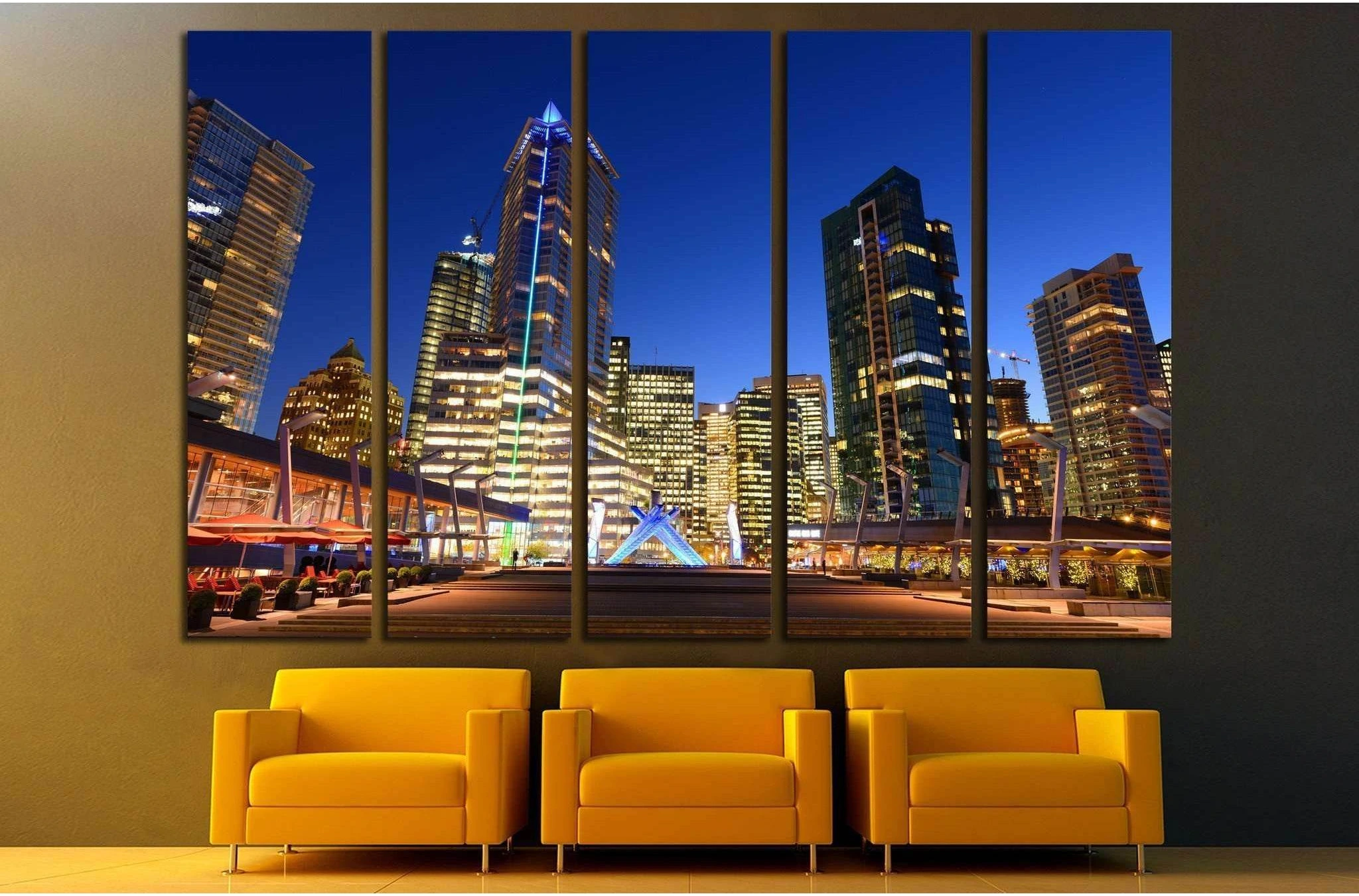 Vancouver city financial district at night, Vancouver, British Columbia, Canada №2049 Ready to Hang Canvas Print - Zellart Canvas Prints ALL_Products, s-2049