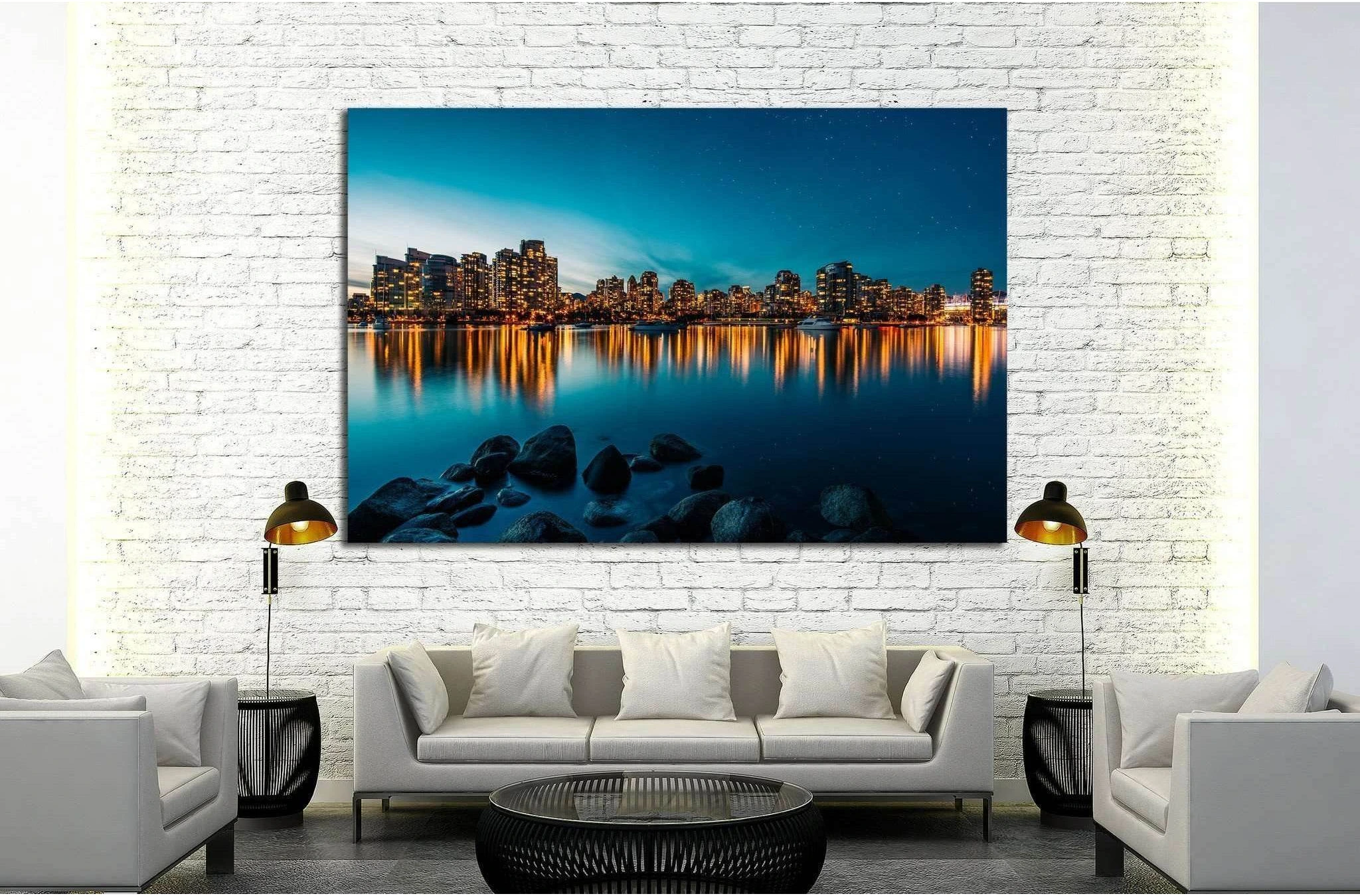 Vancouver skyline reflection at sunset №2023 Ready to Hang Canvas Print - Zellart Canvas Prints ALL_Products, s-2023