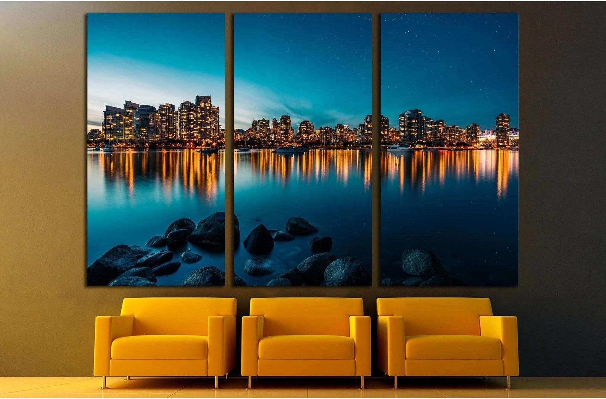 Vancouver skyline reflection at sunset №2023 Ready to Hang Canvas Print - Zellart Canvas Prints ALL_Products, s-2023