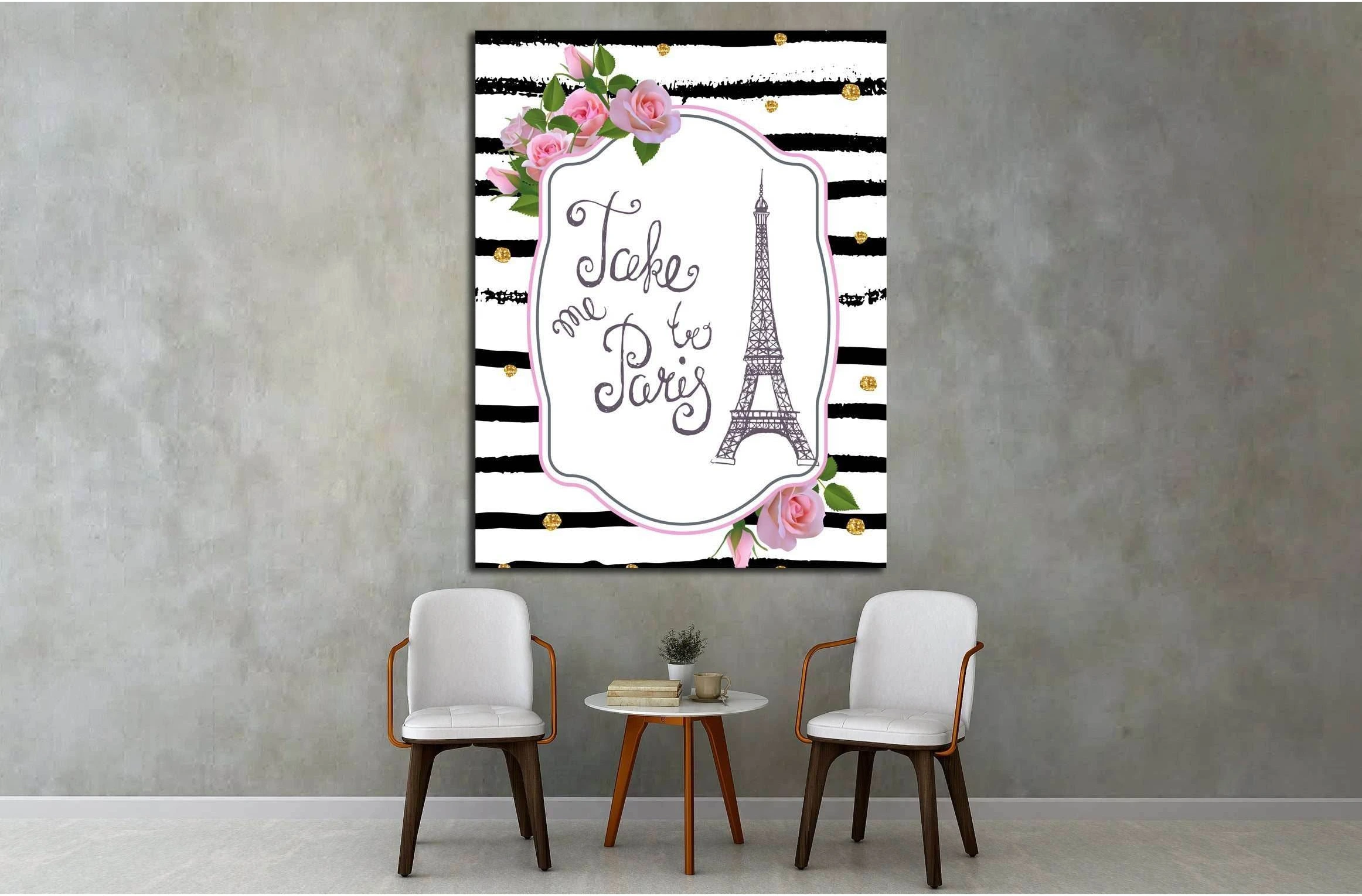 Vector romantic card template with pink roses, Eiffel tower №4599 Ready to Hang Canvas Print - Zellart Canvas Prints ALL_Products, s-4599