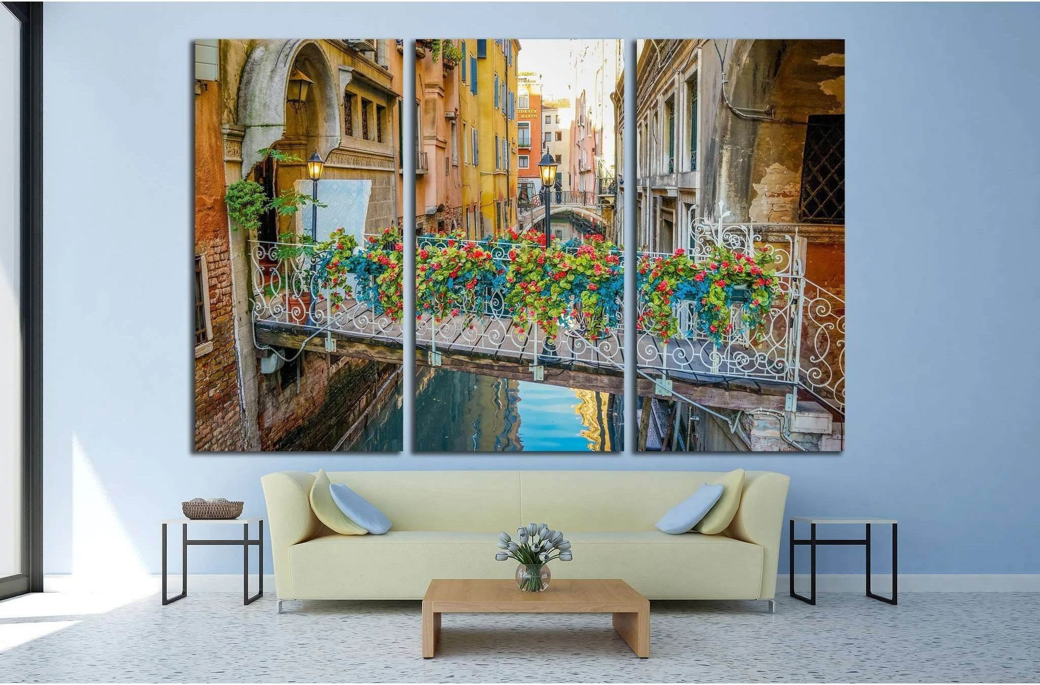 Venice, Italy, A bridge with Bouquet of Flowers №1543 Ready to Hang Canvas Print - Zellart Canvas Prints ALL_Products, s-1543